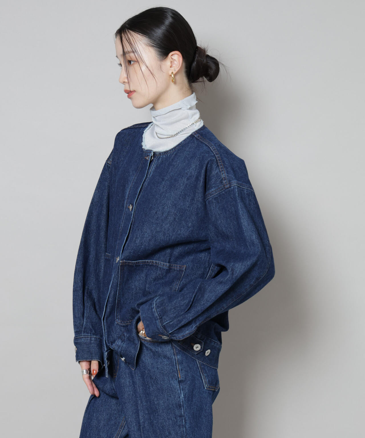 ノーカラーデニムジャケット 6735216305