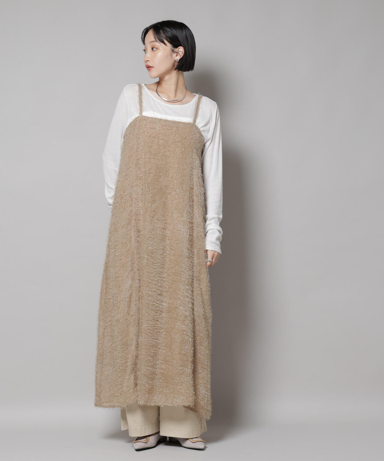 フリンジシフォンキャミソールワンピース(セットアップ可) 6735219302