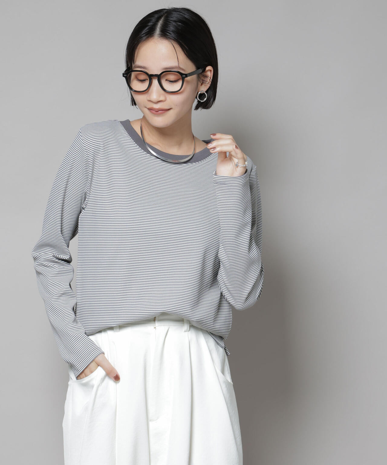 ミジンボーダーロングスリーブTシャツ 6735223303