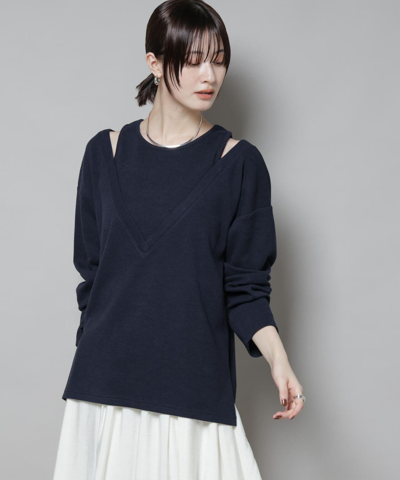 フェイクレイヤードワッフルカットトップス 6735223305