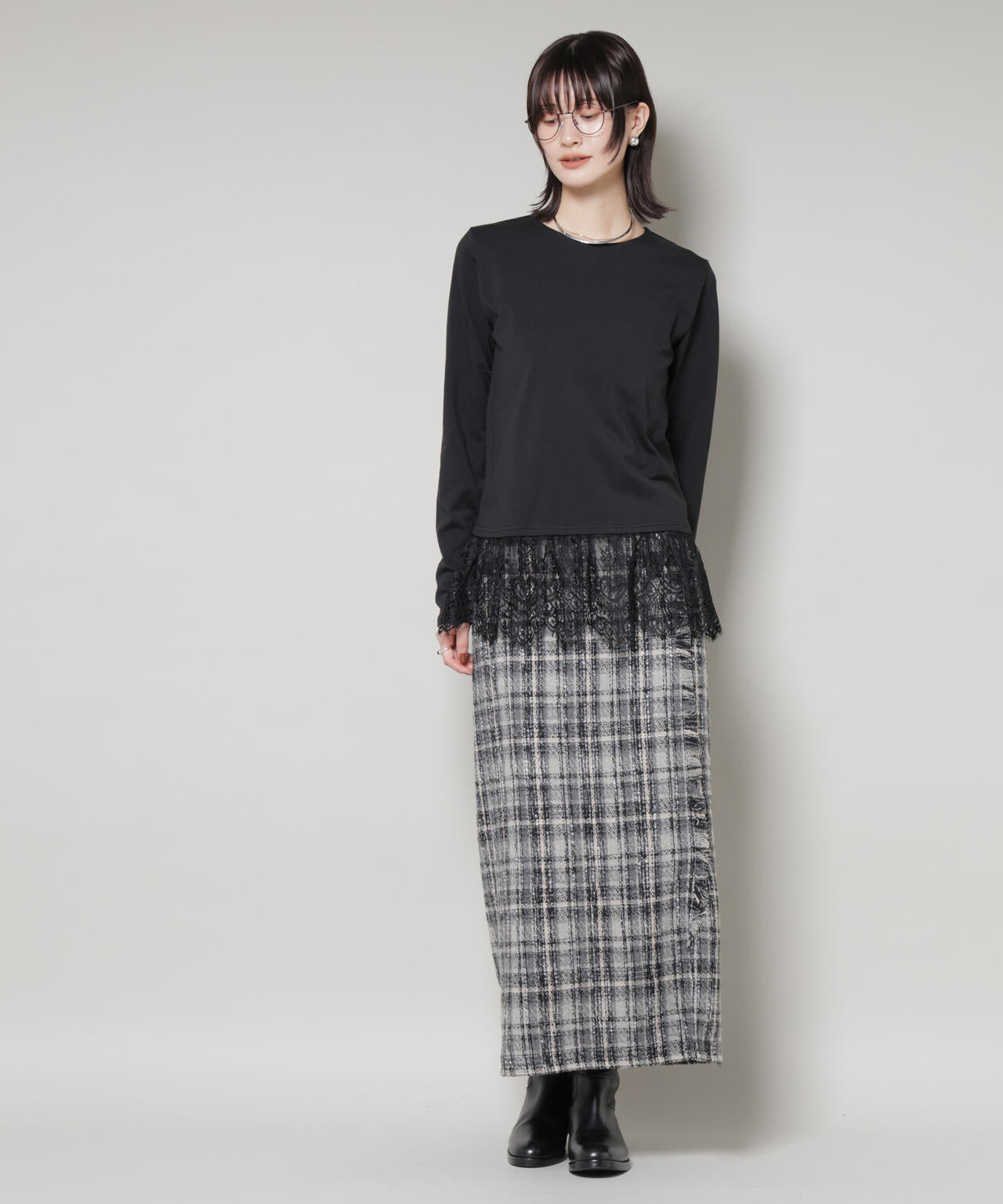 裾レースドッキングロングTシャツ 6735223319