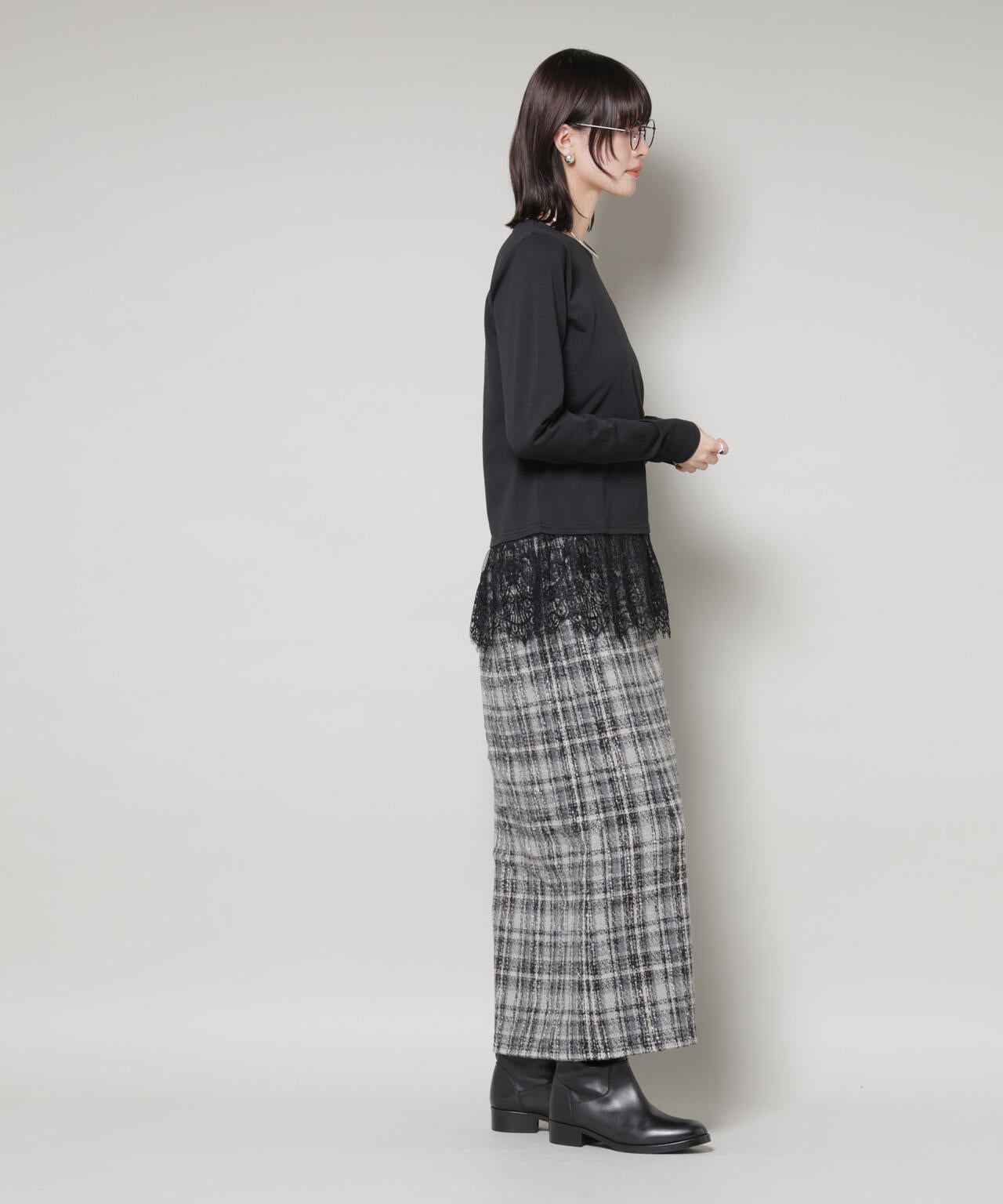 裾レースドッキングロングTシャツ 6735223319