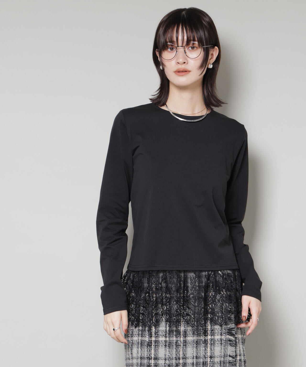 裾レースドッキングロングTシャツ 6735223319