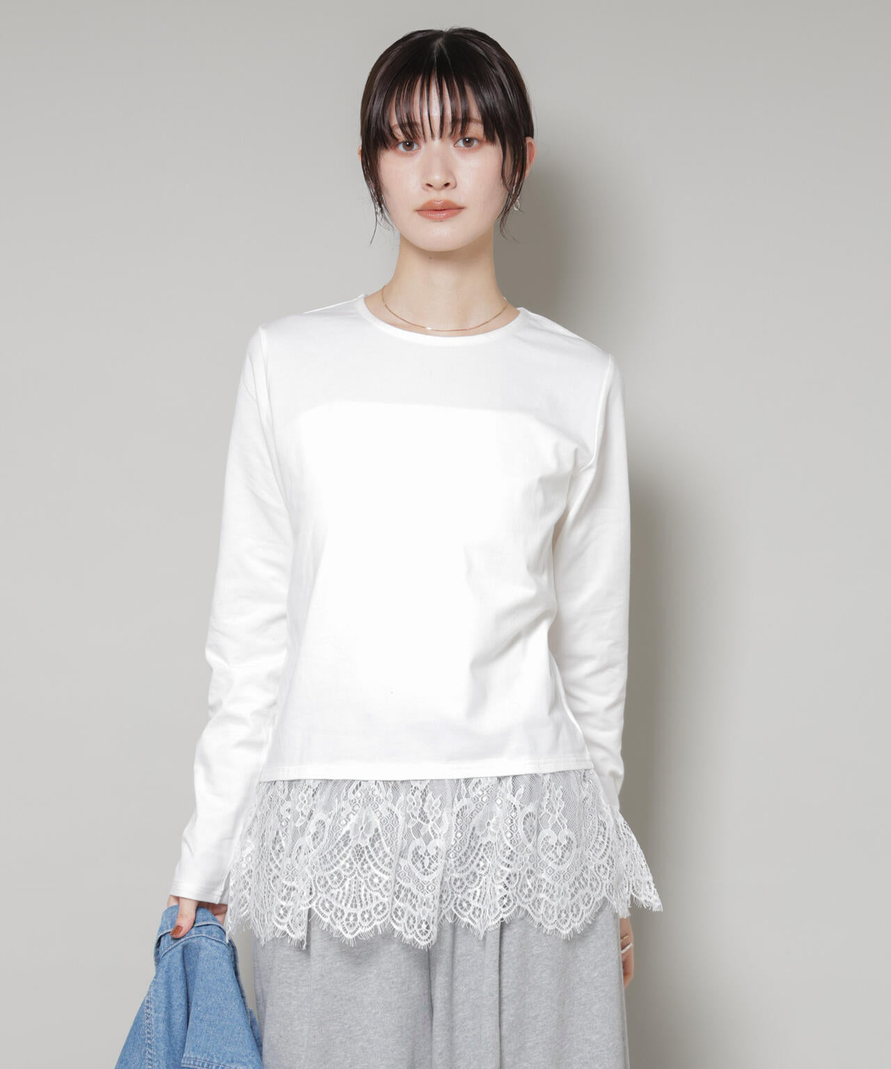 裾レースドッキングロングTシャツ 6735223319