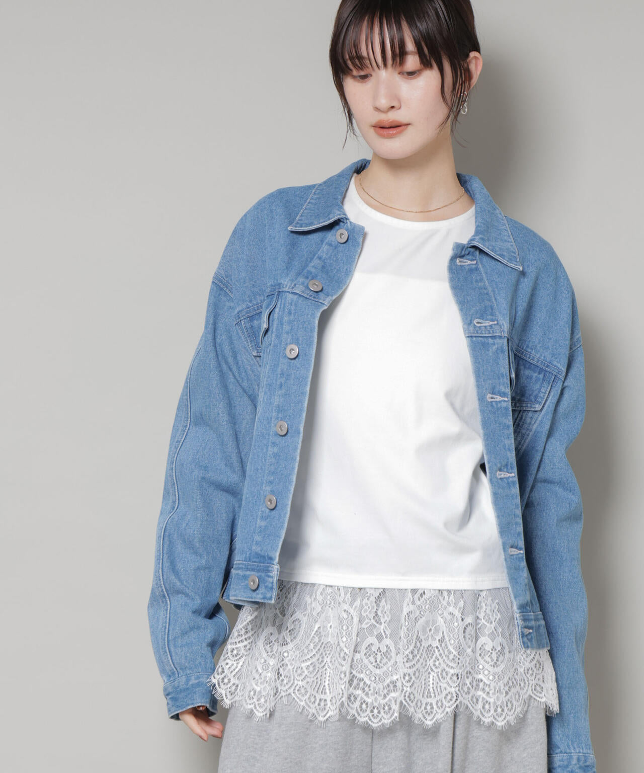 裾レースドッキングロングTシャツ 6735223319