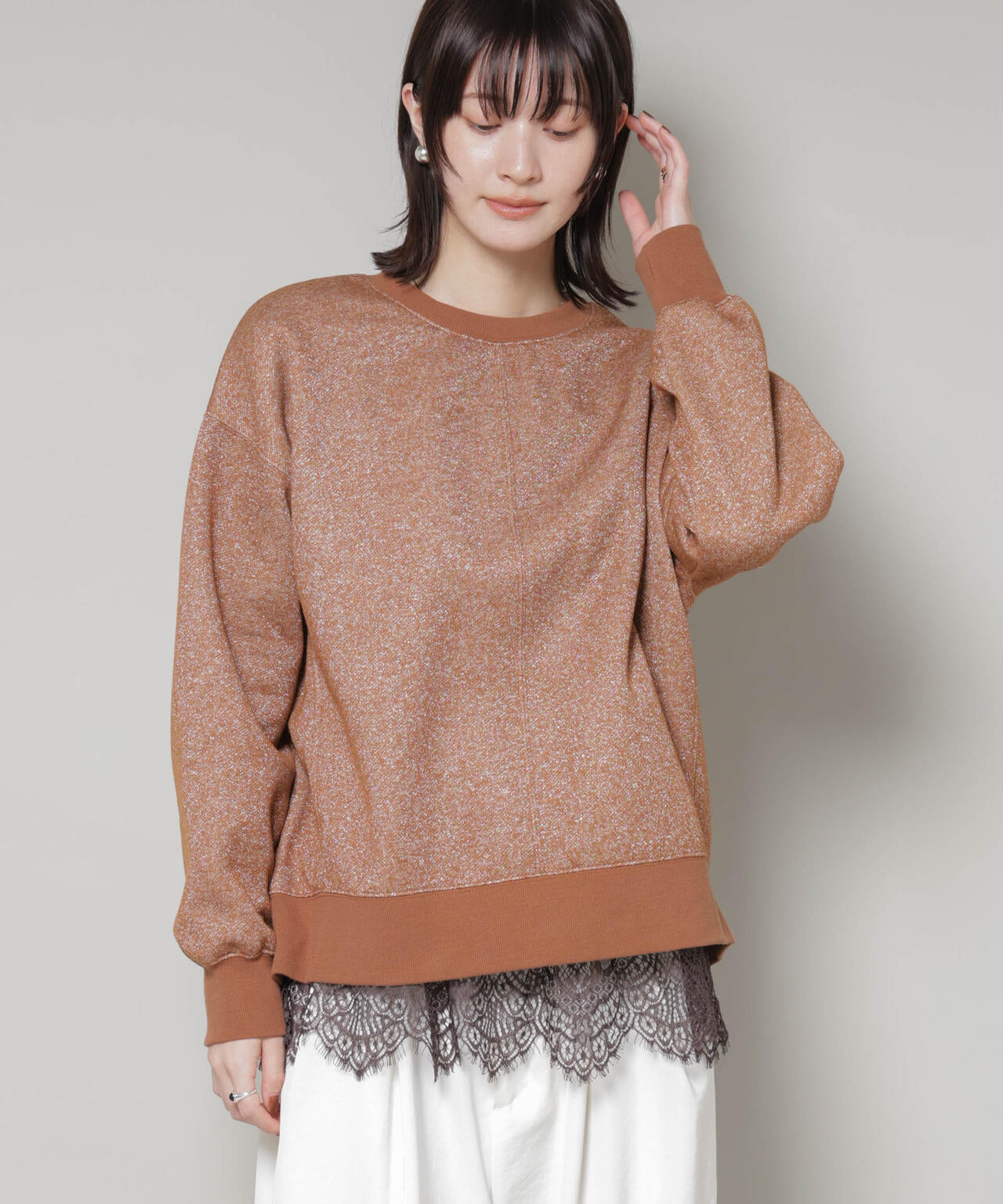 裾レースドッキングロングTシャツ 6735223319