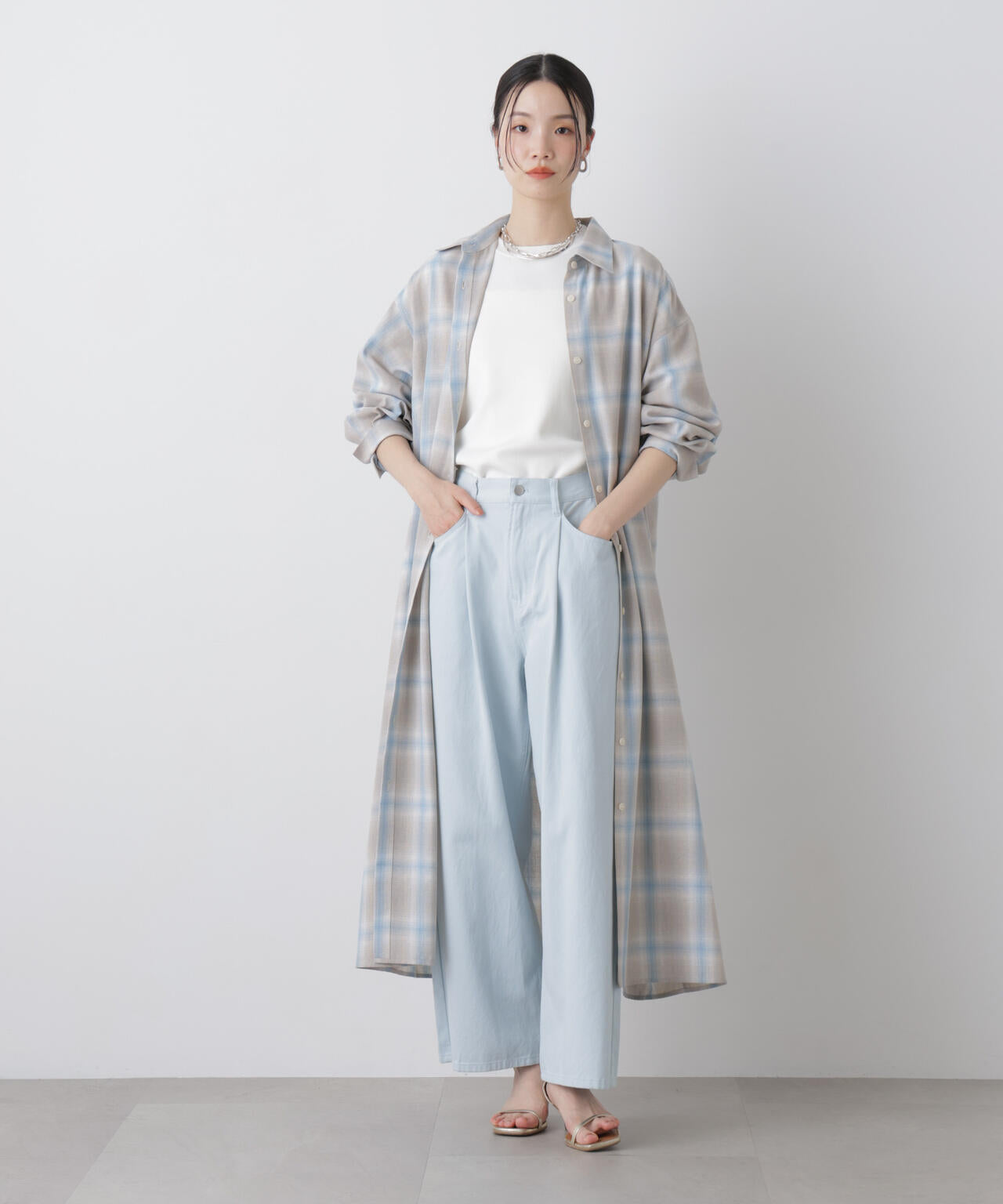 オンブレーツイルチェックシャツワンピース 6736119310