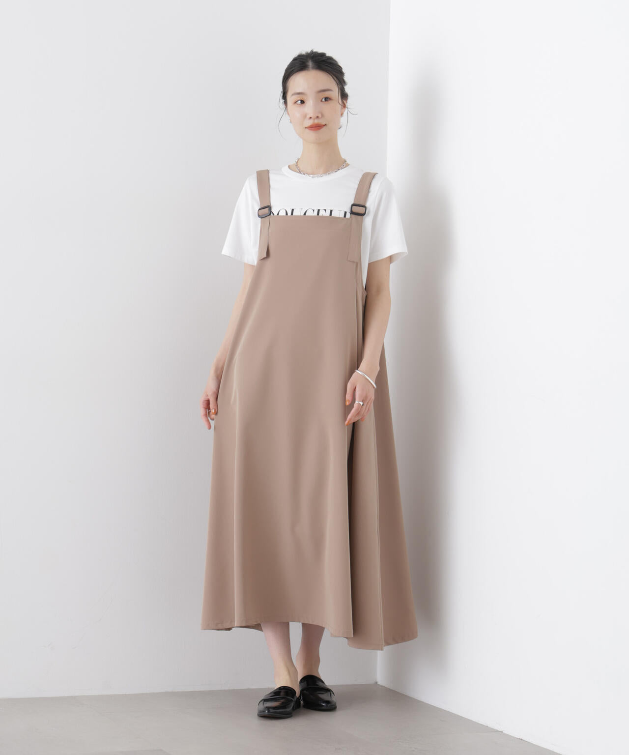 多機能2wayストレッチ サロペットフレアワンピース(セットアップ可) 6736119312