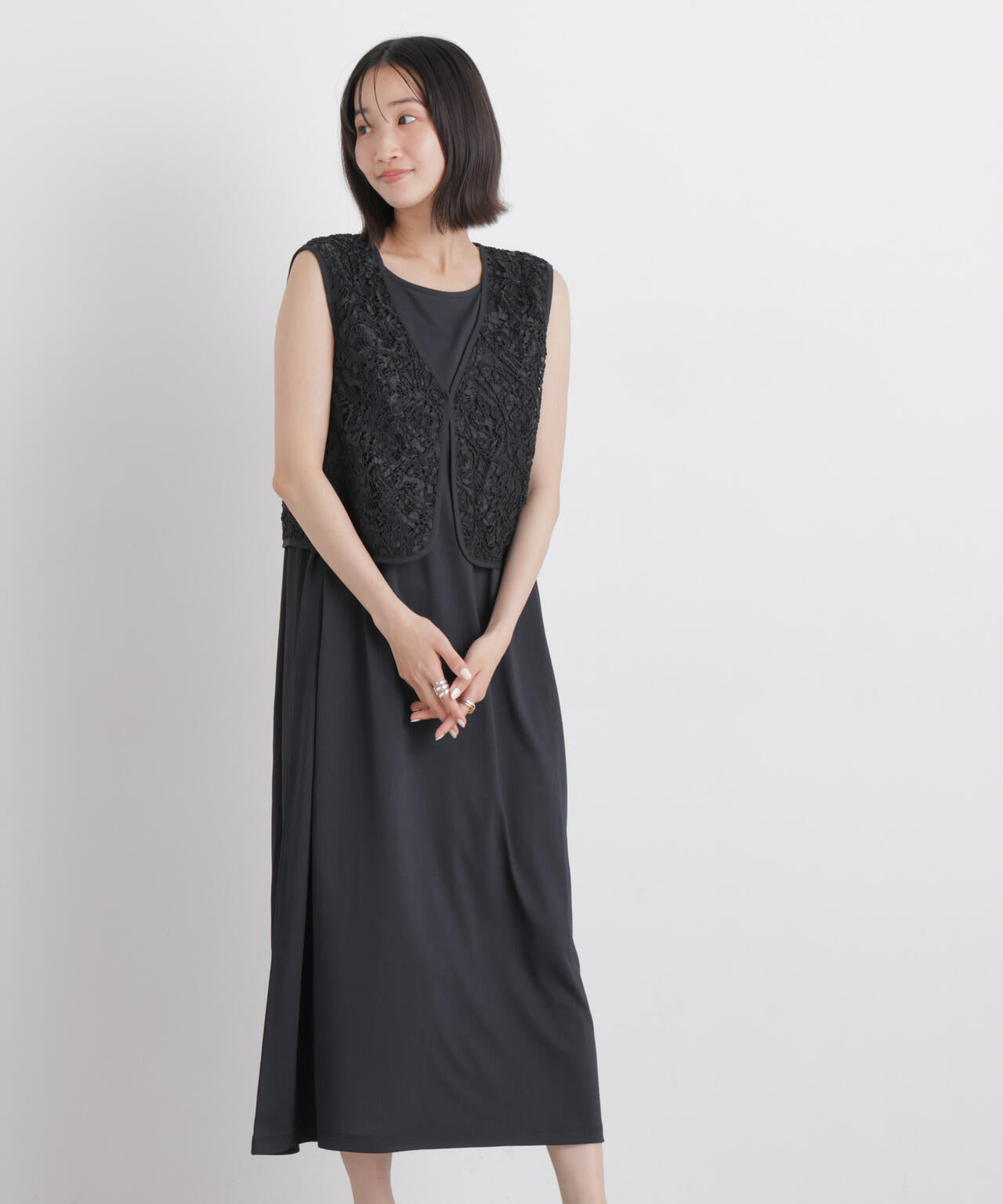 汗隠糸加工&多彩機能カットソー素材 タックスリーブワンピース 6736119321