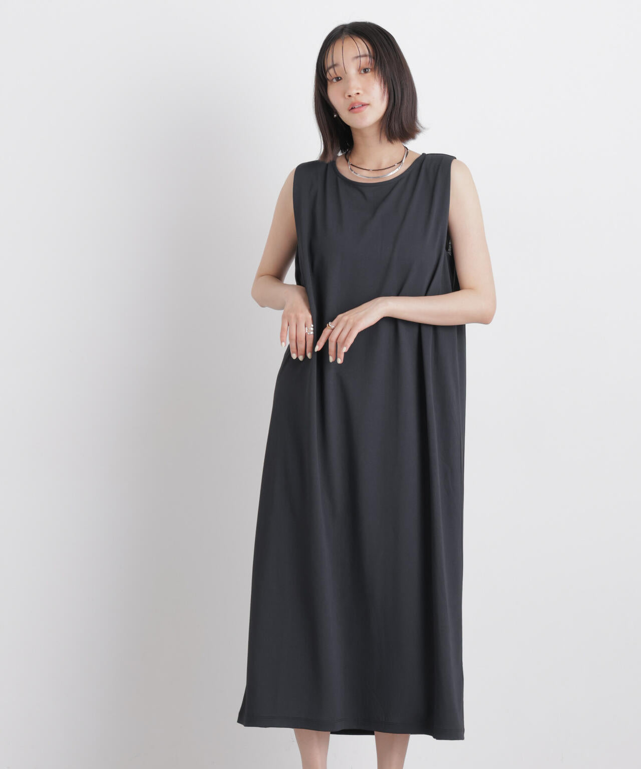 汗隠糸加工&多彩機能カットソー素材 タックスリーブワンピース 6736119321