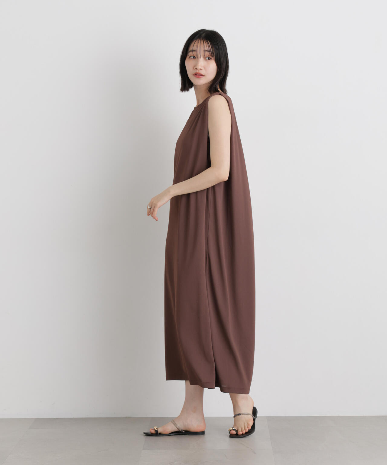 汗隠糸加工&多彩機能カットソー素材 タックスリーブワンピース 6736119321