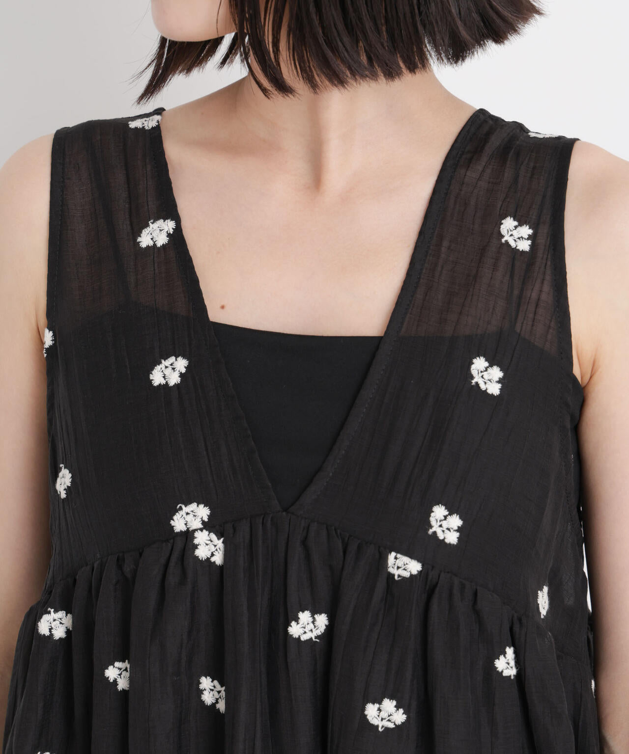 小花柄エンブロイダリーシアーギャザーワンピース 6736119325