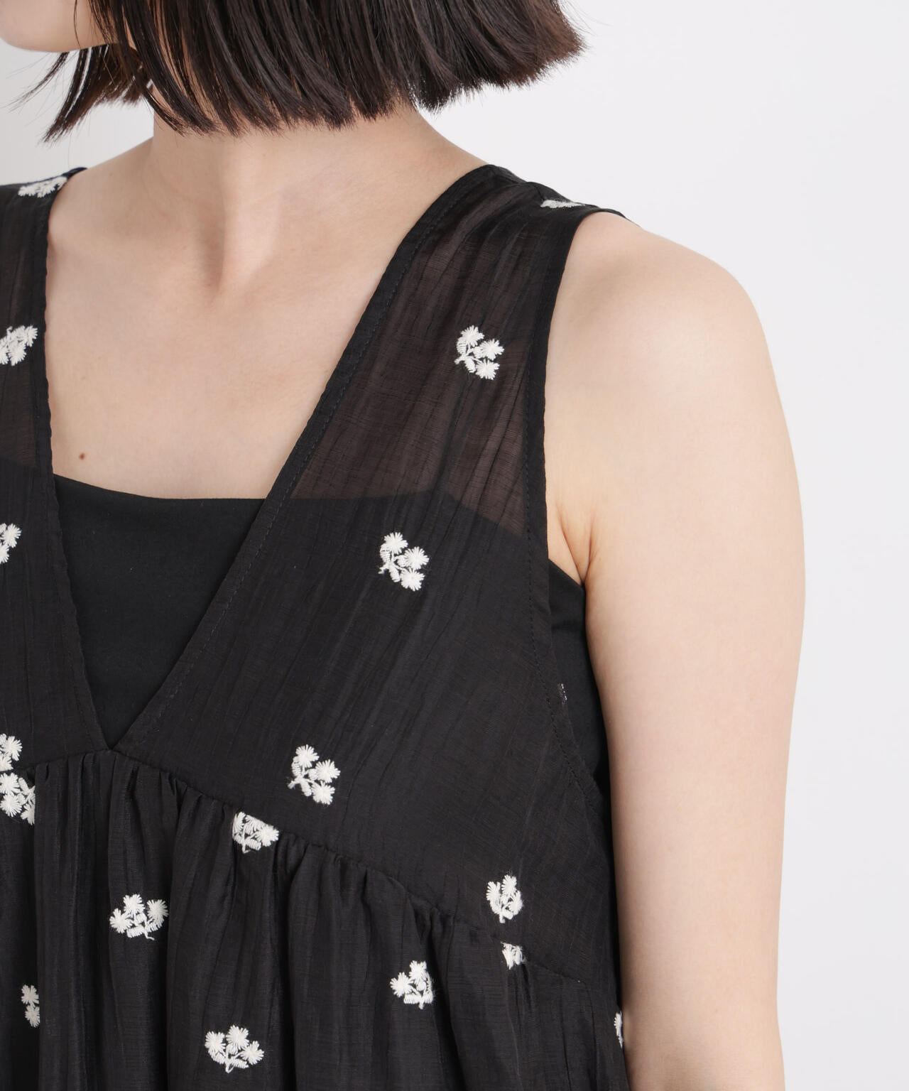 小花柄エンブロイダリーシアーギャザーワンピース 6736119325