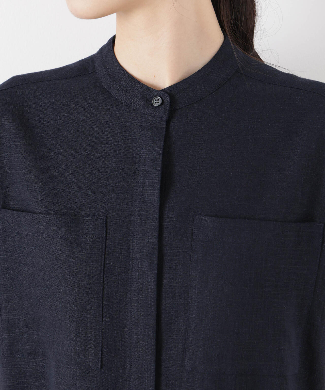 多機能リネン混スタンドカラードルマンフレンチスリーブシャツ(セットアップ可) 6736121304