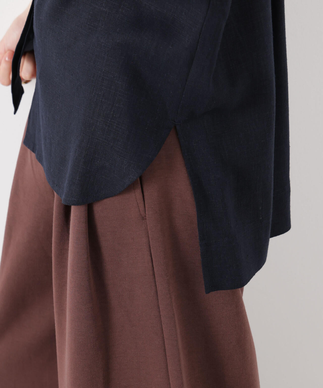 多機能リネン混スタンドカラードルマンフレンチスリーブシャツ(セットアップ可) 6736121304