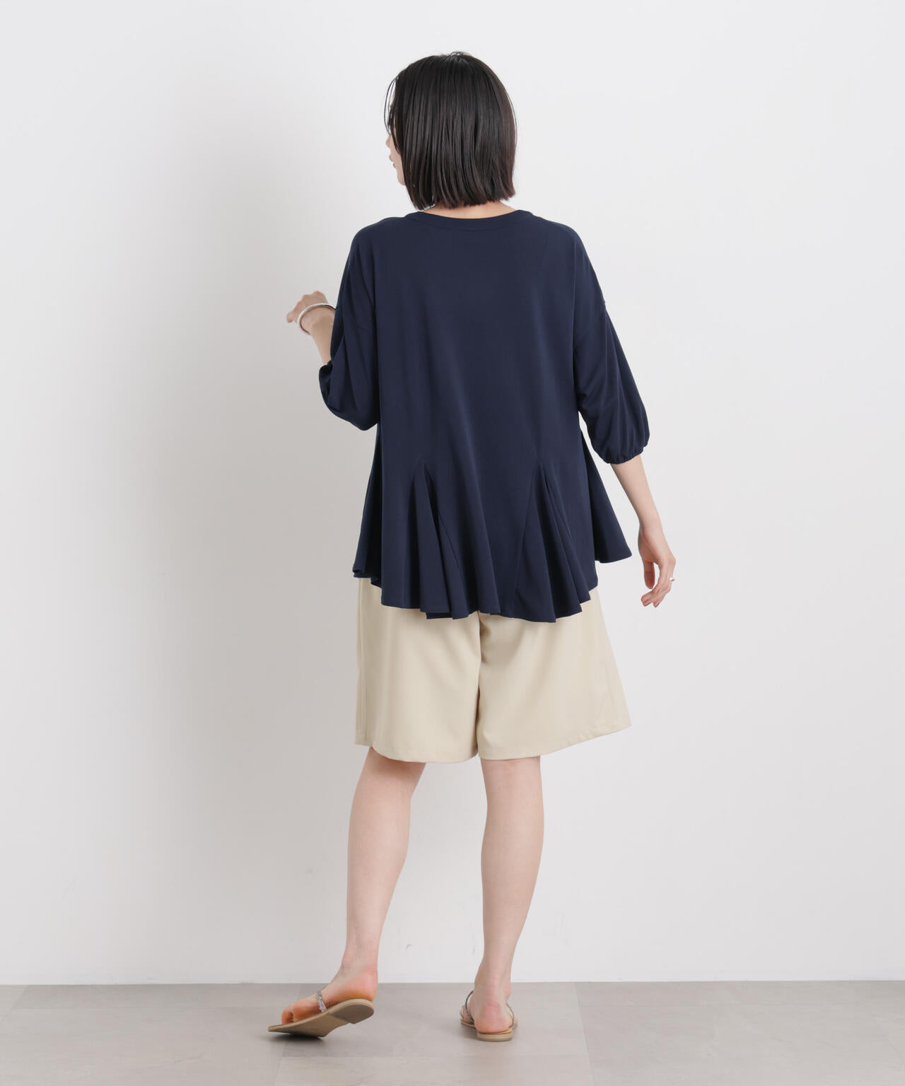 カットジョーゼットマチフレアVネックブラウス 6736121305