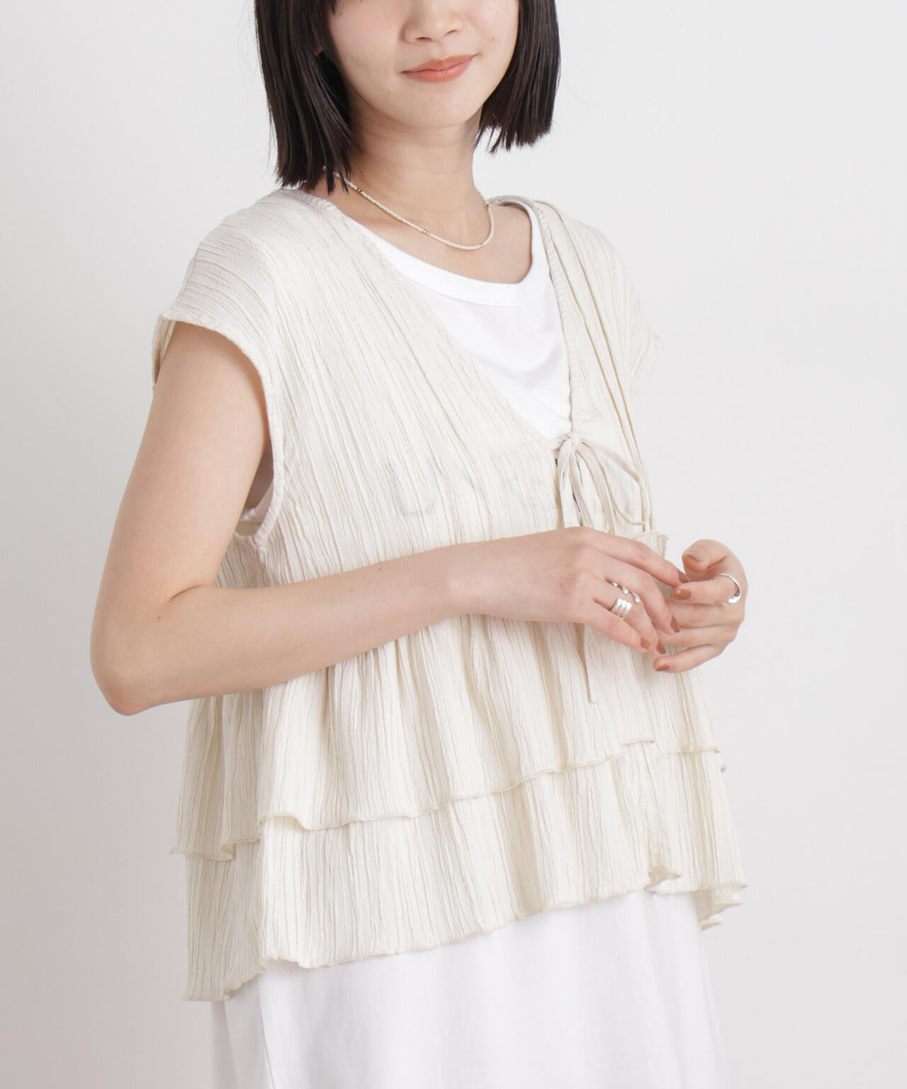 シャーリング楊柳ティアードフリルブラウス 6736121313