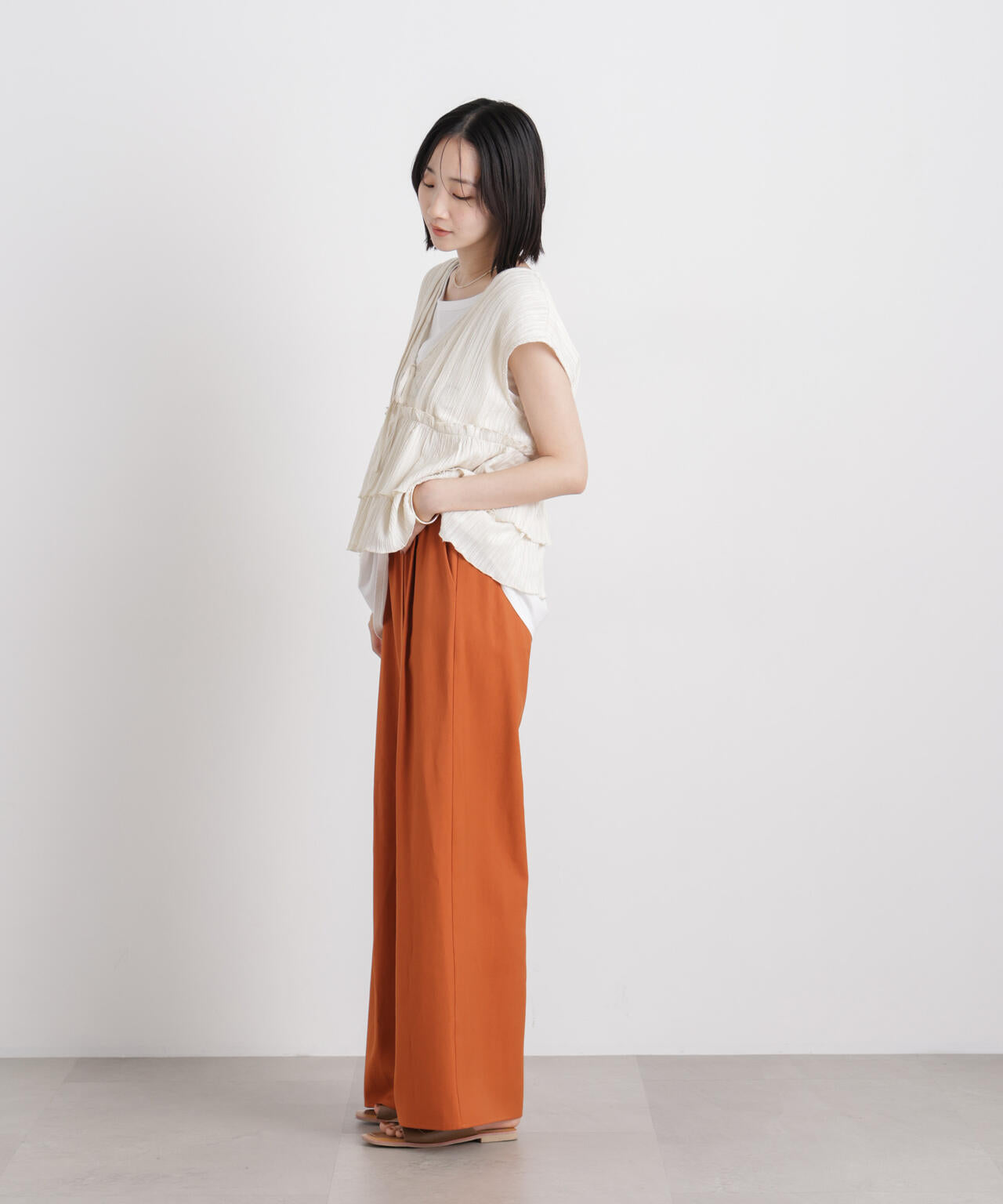 シャーリング楊柳ティアードフリルブラウス 6736121313