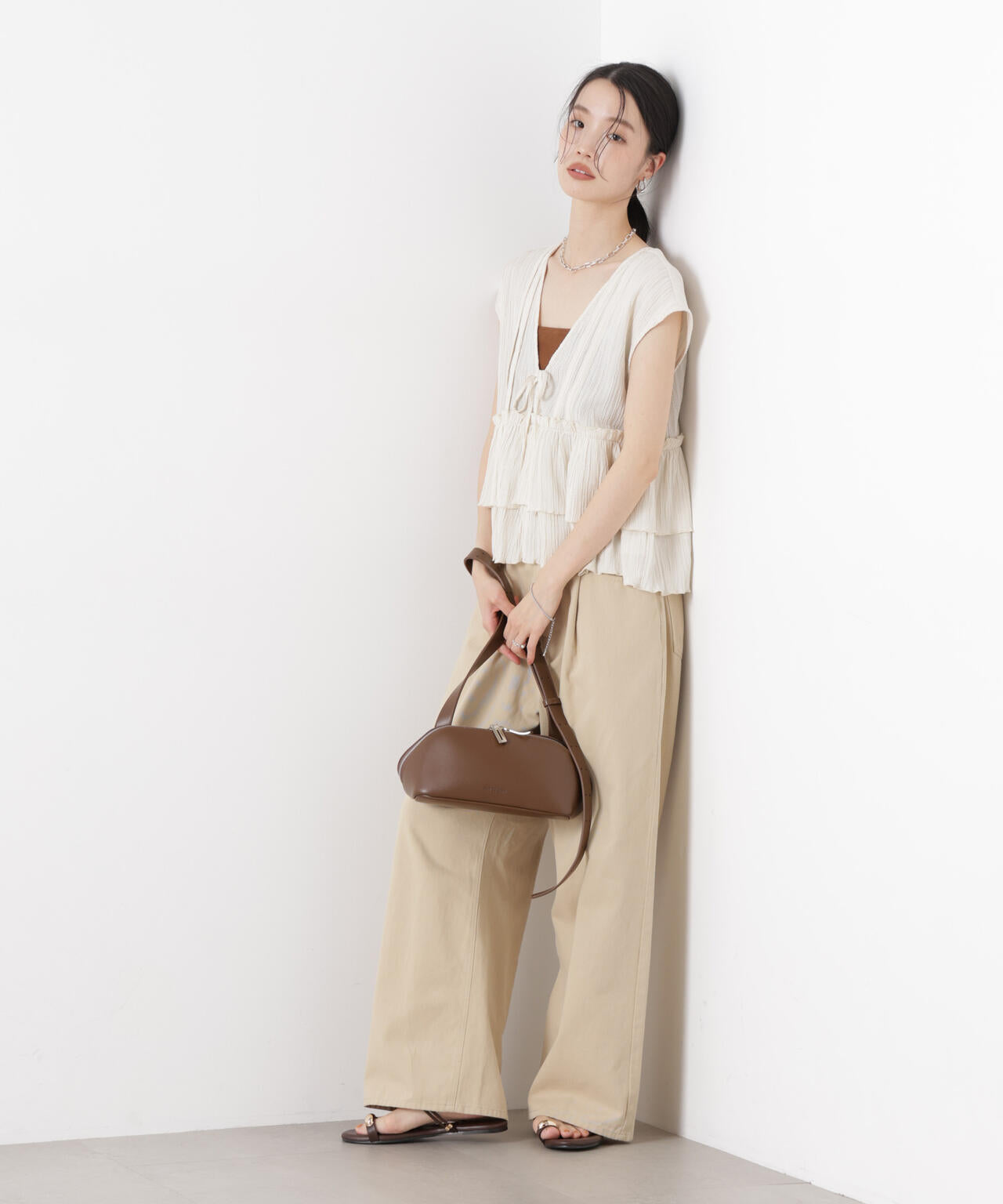 シャーリング楊柳ティアードフリルブラウス 6736121313