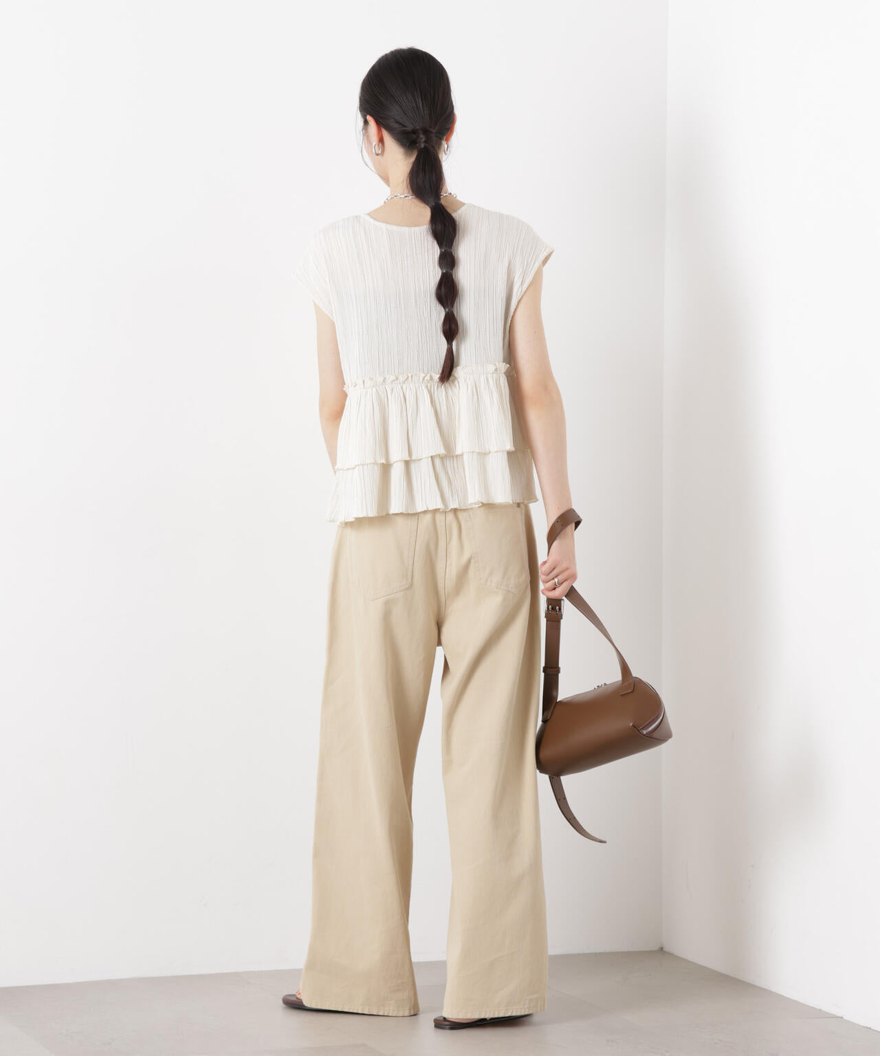 シャーリング楊柳ティアードフリルブラウス 6736121313