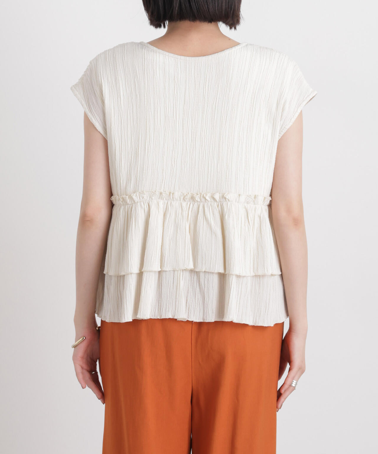 シャーリング楊柳ティアードフリルブラウス 6736121313