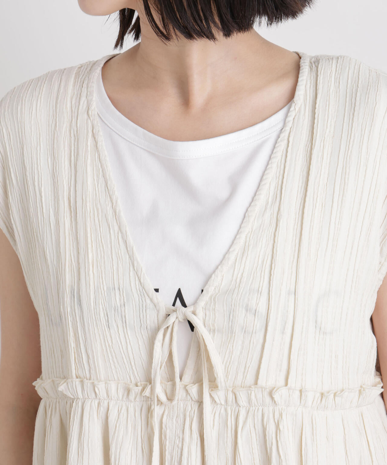 シャーリング楊柳ティアードフリルブラウス 6736121313