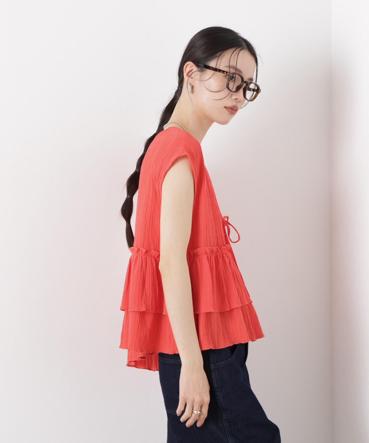 シャーリング楊柳ティアードフリルブラウス 6736121313