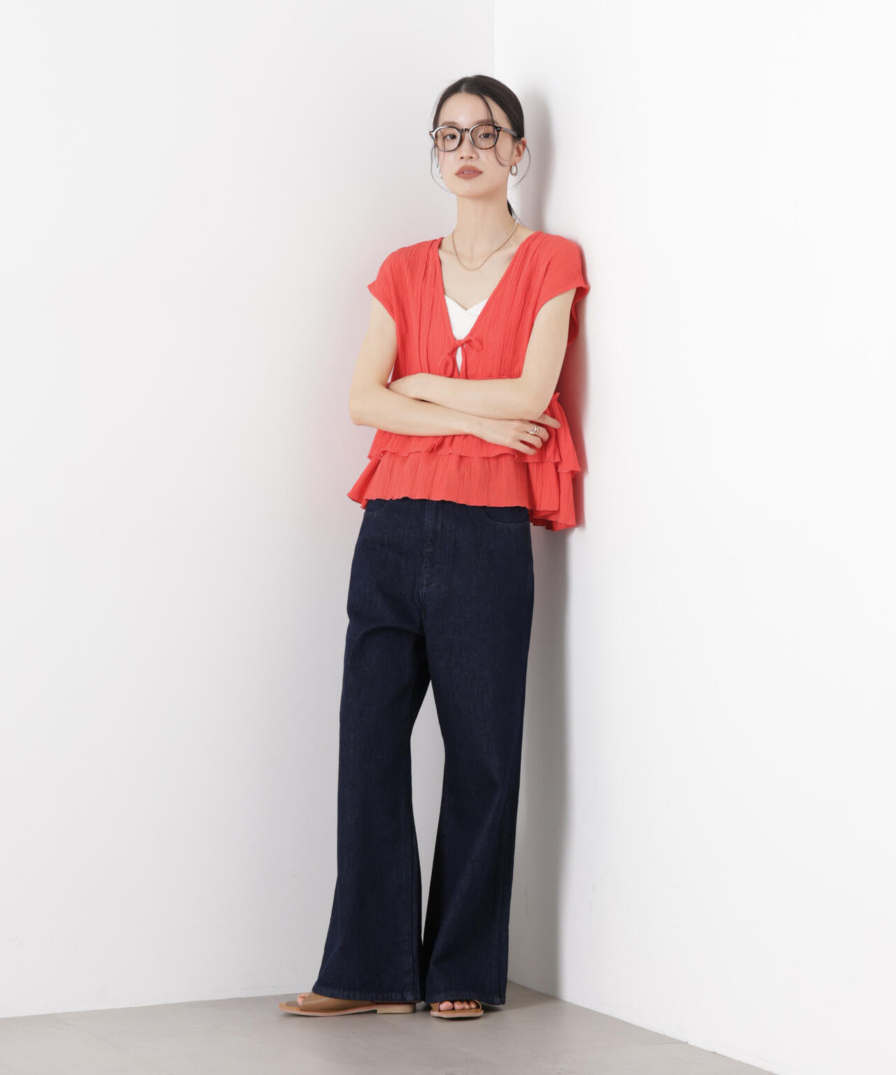 シャーリング楊柳ティアードフリルブラウス 6736121313