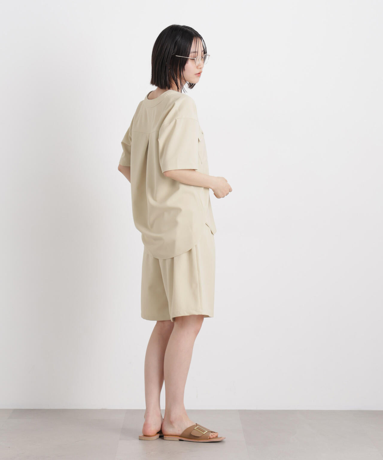 メランジストレッチポケットVネックブラウス(セットアップ可) 6736121316