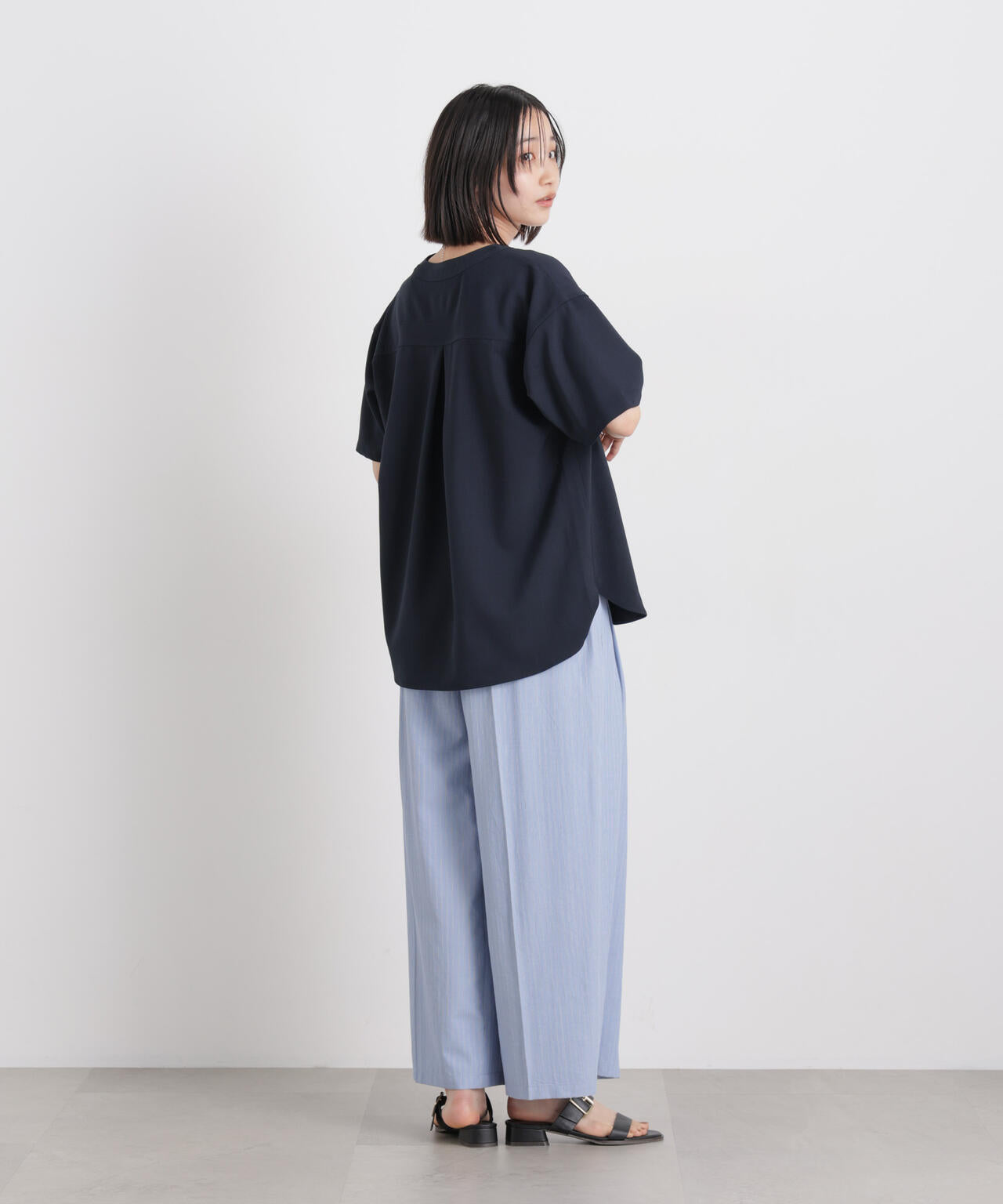 メランジストレッチポケットVネックブラウス(セットアップ可) 6736121316