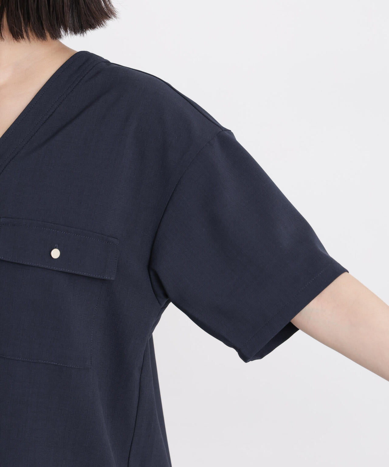 メランジストレッチポケットVネックブラウス(セットアップ可) 6736121316