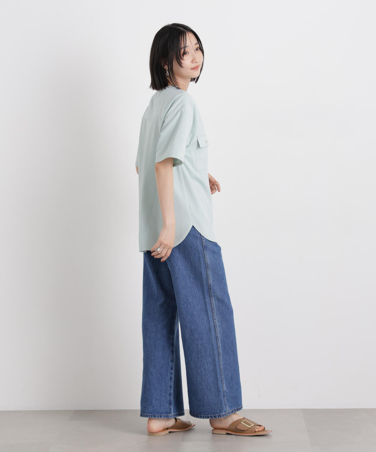 メランジストレッチポケットVネックブラウス(セットアップ可) 6736121316