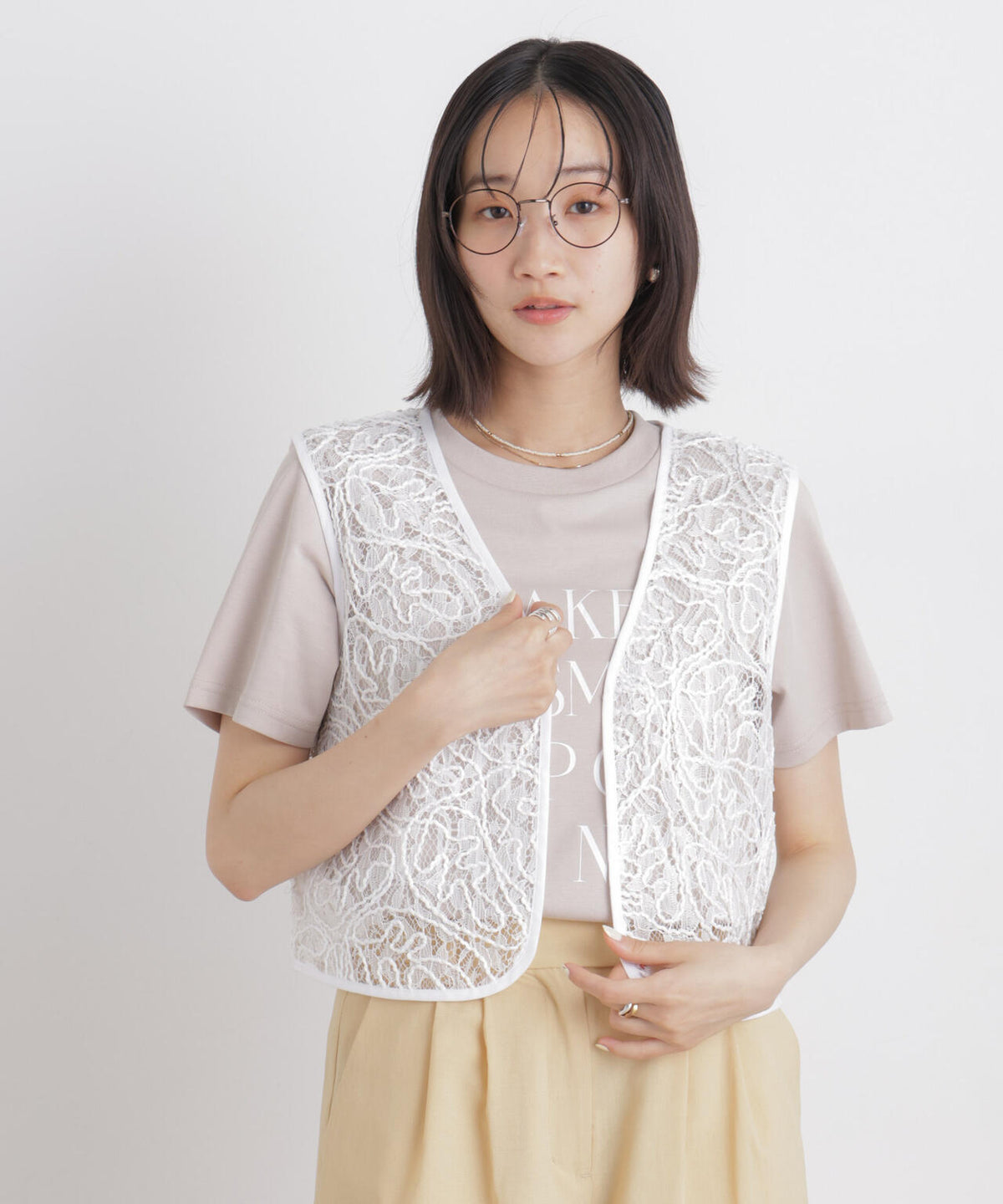 刺繍レースショートジレ 6736121321