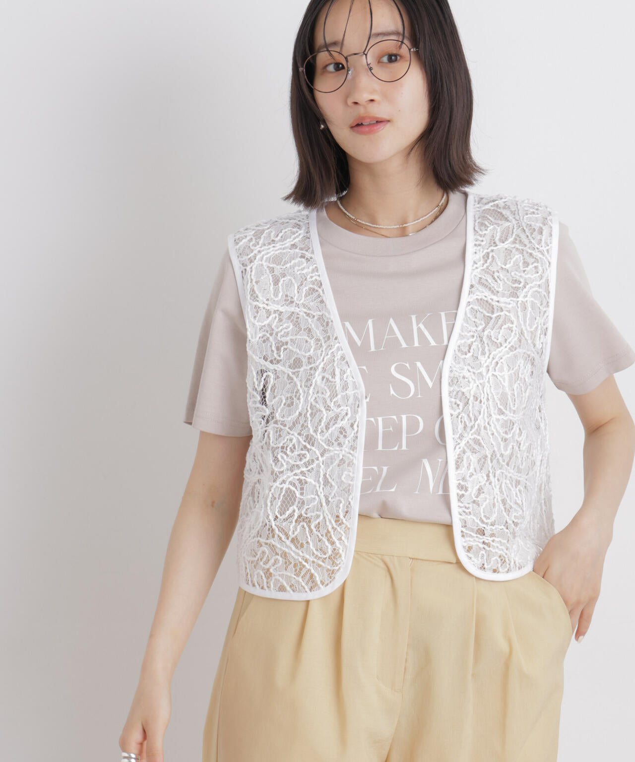 刺繍レースショートジレ 6736121321