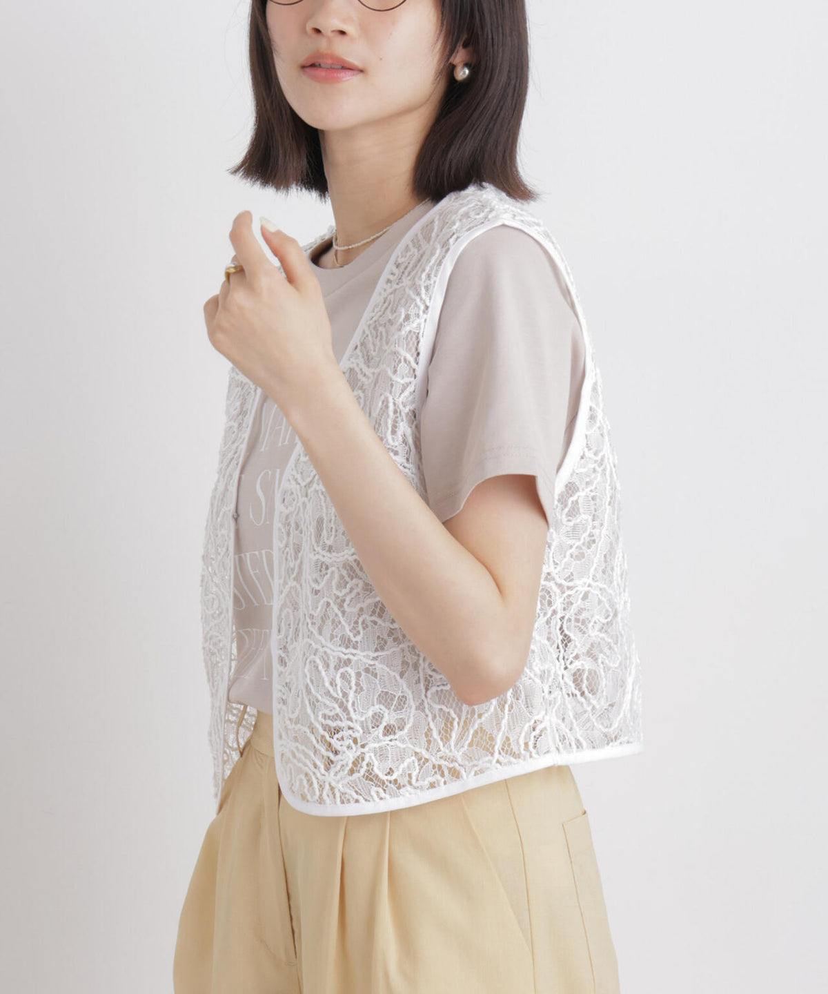 刺繍レースショートジレ 6736121321