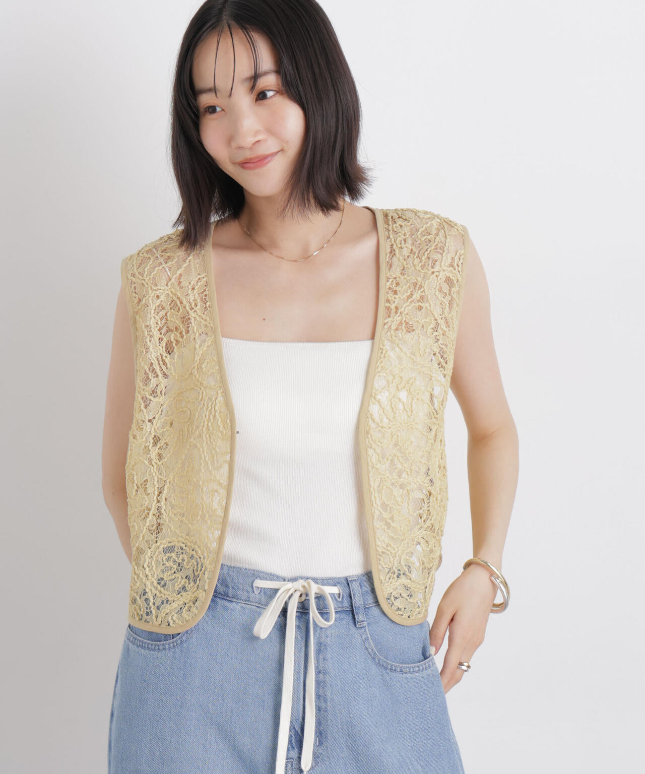 刺繍レースショートジレ 6736121321