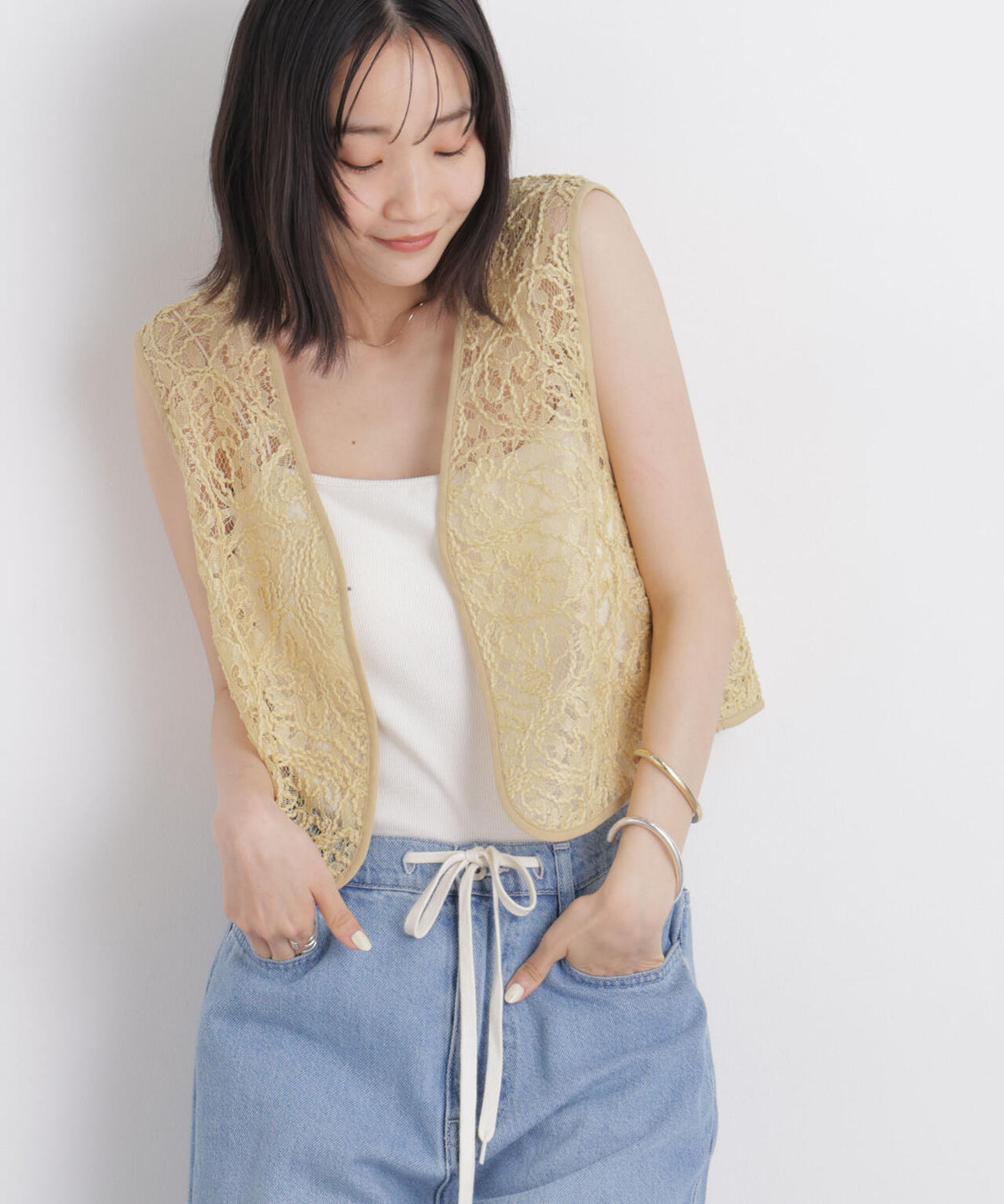 刺繍レースショートジレ 6736121321