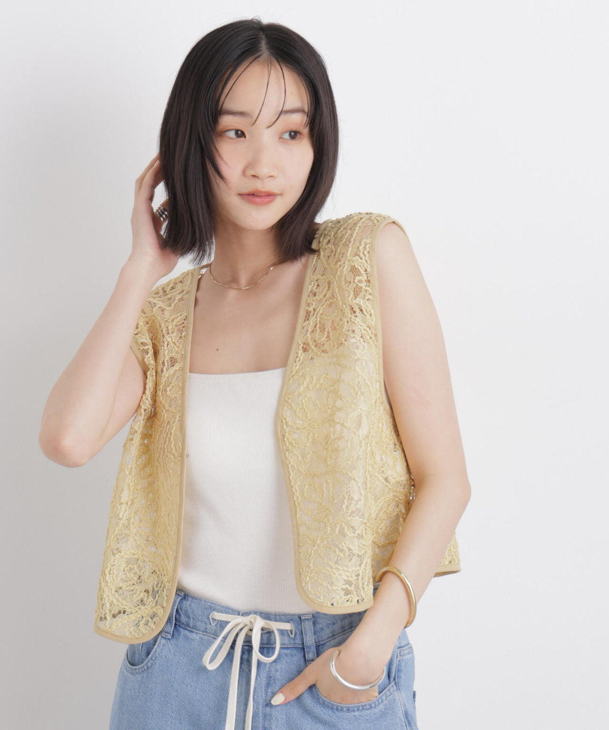 刺繍レースショートジレ 6736121321