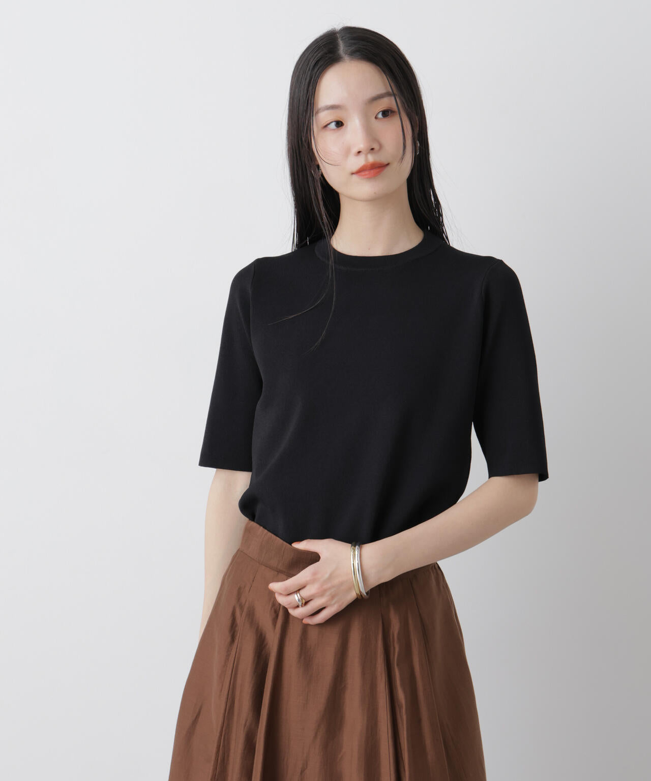 洗濯機洗い可UVカット接触冷感半袖ニット 6736122313