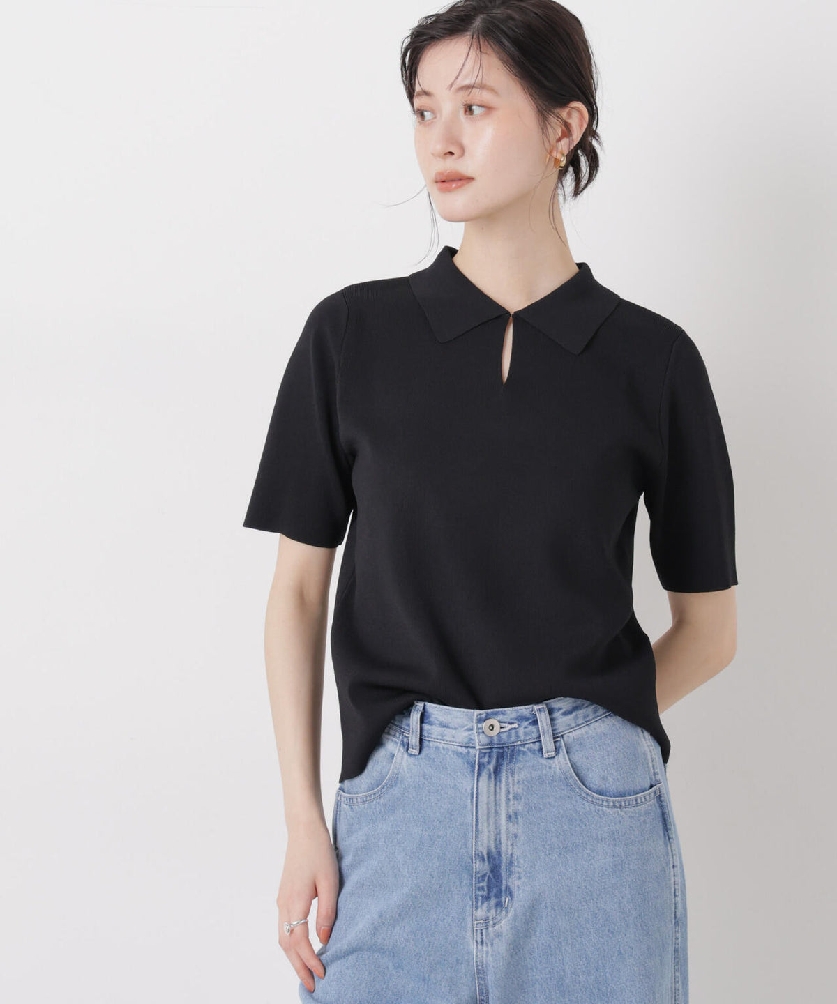 洗濯機洗い可UVカット接触冷感衿付き半袖ポロニット 6736122314