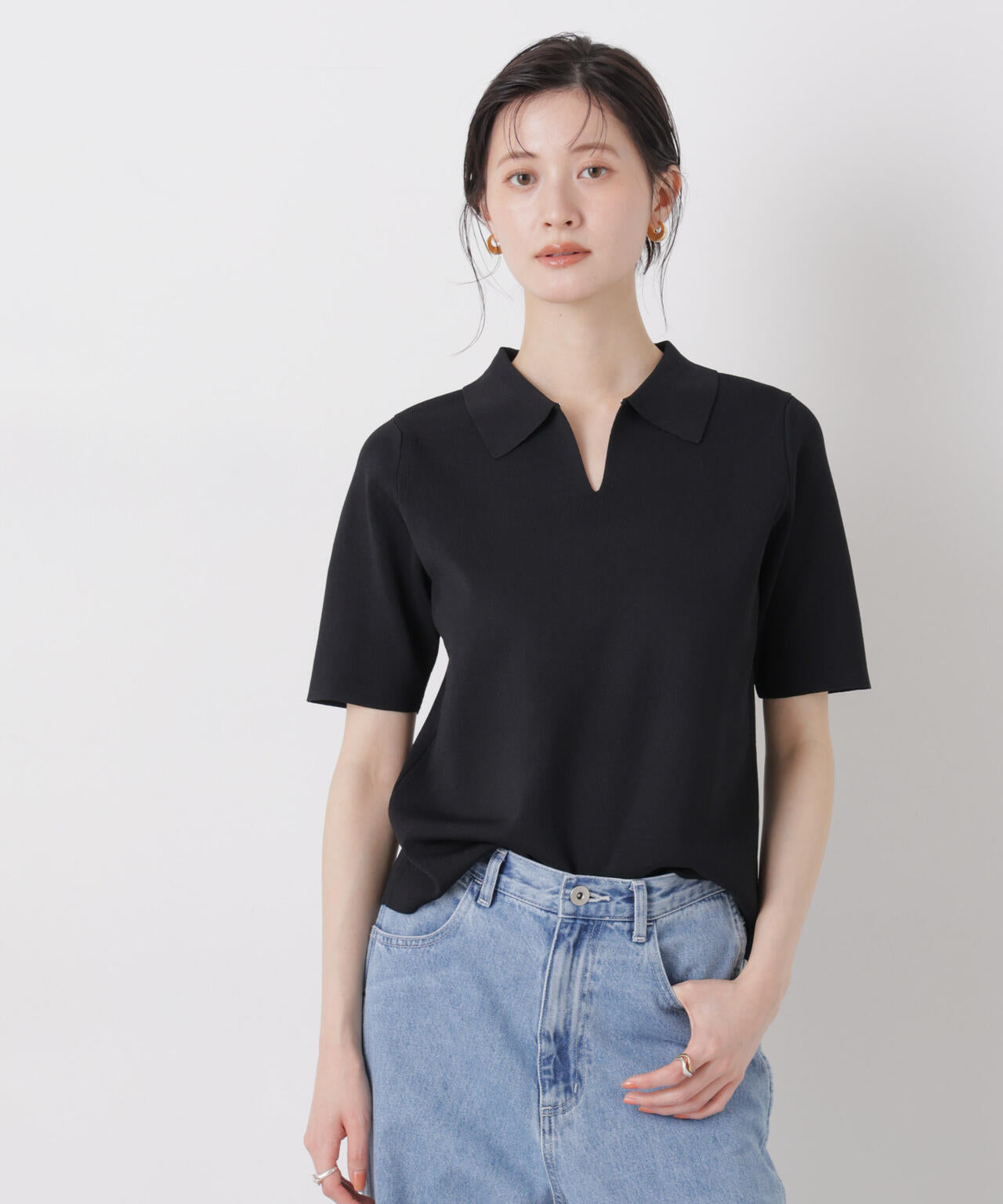 洗濯機洗い可UVカット接触冷感衿付き半袖ポロニット 6736122314