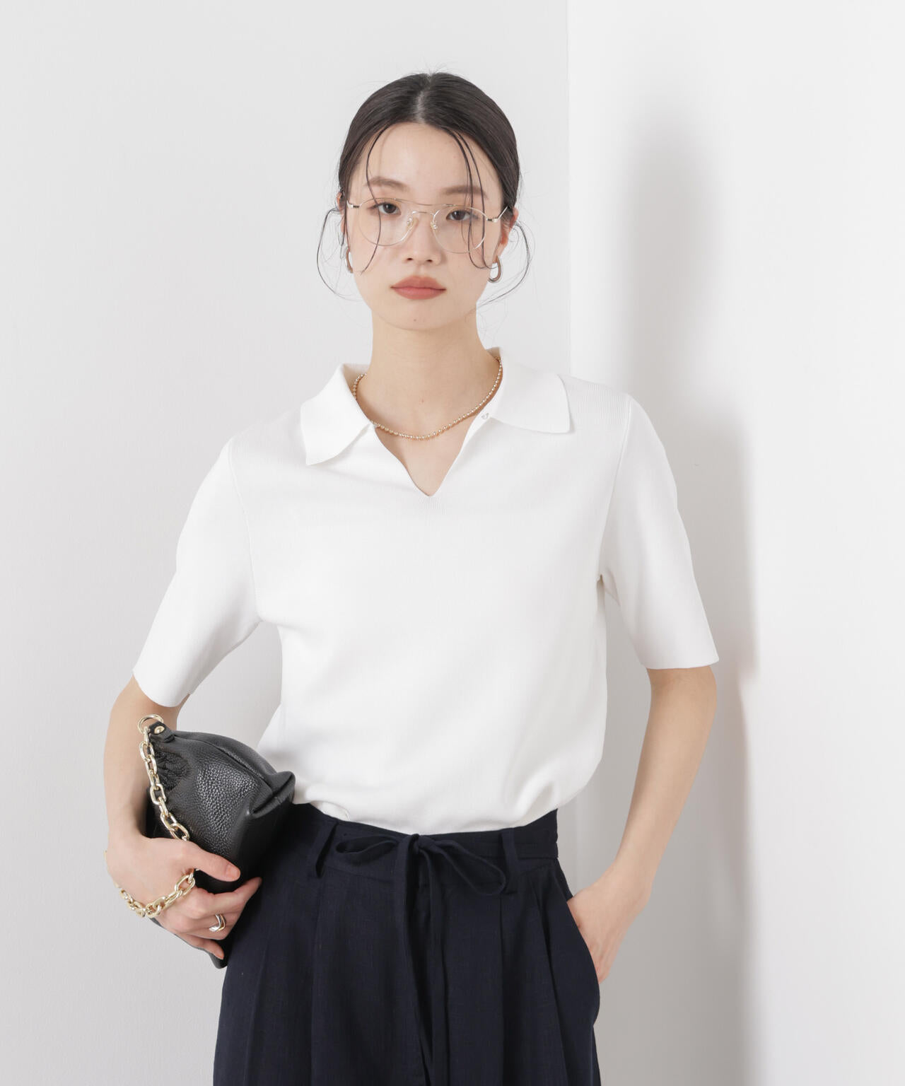 洗濯機洗い可UVカット接触冷感衿付き半袖ポロニット 6736122314