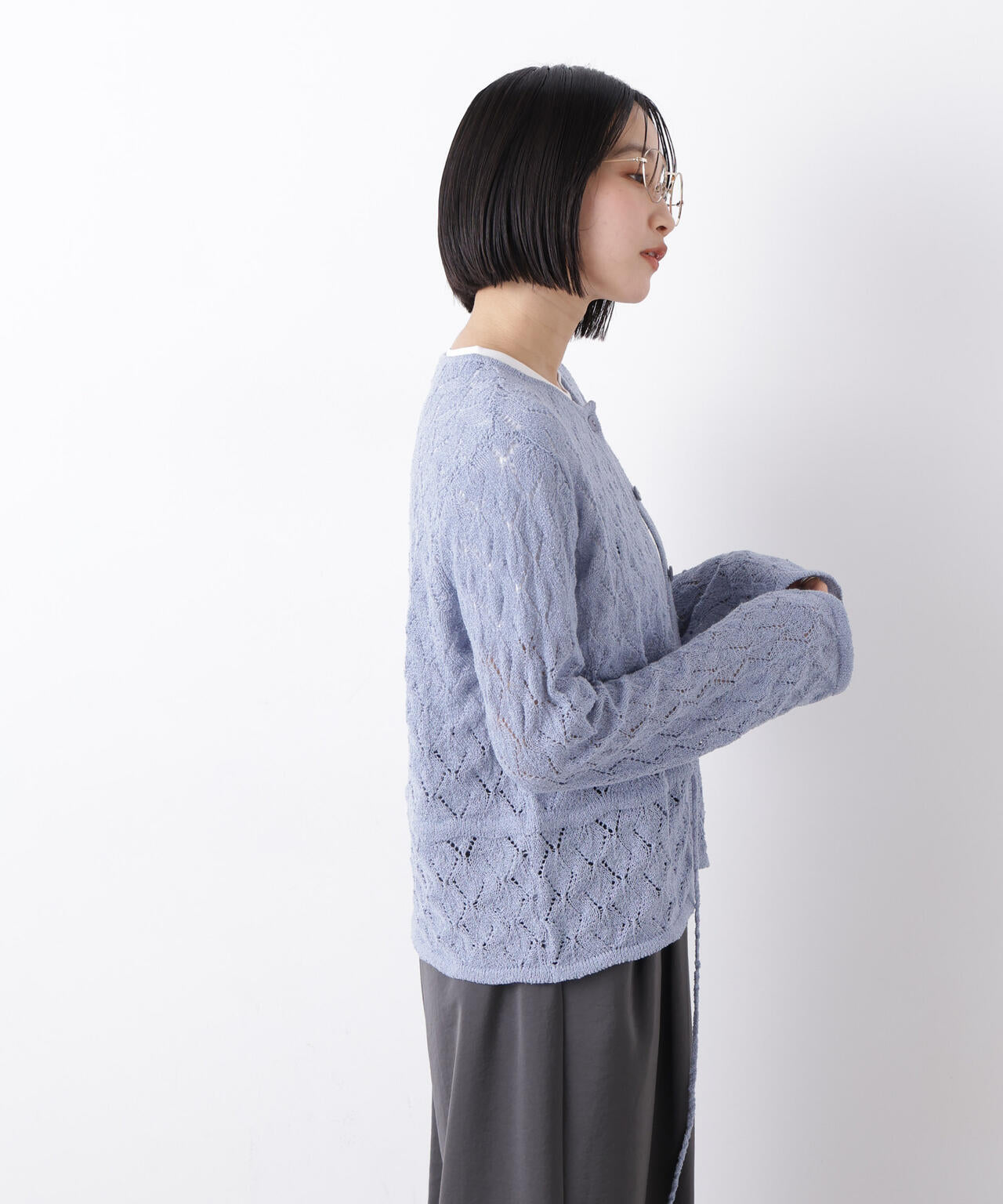 透かし柄ペプラムニットカーディガン 6736122318
