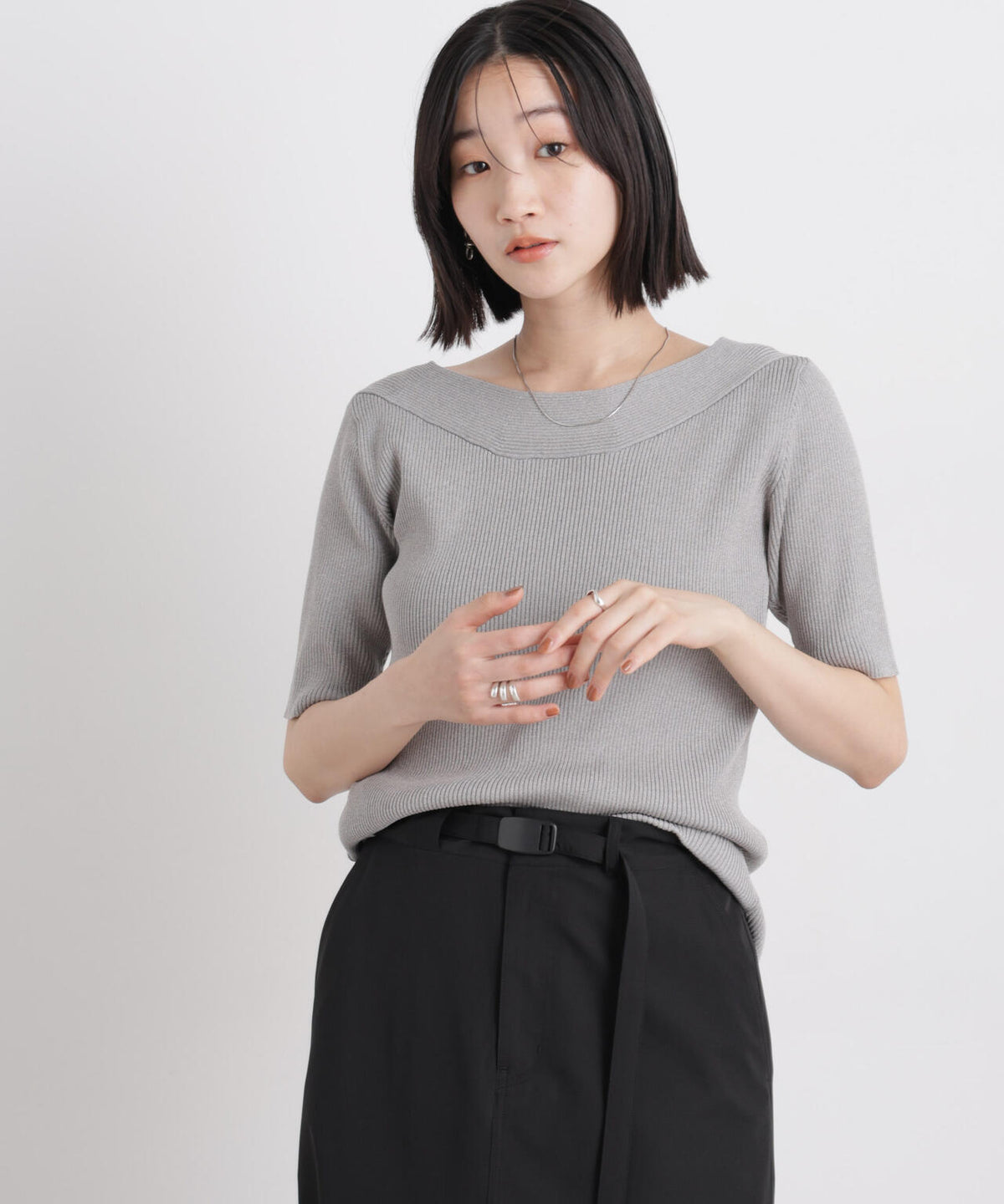 前後2wayボート&アシメネックリブニットトップス 6736122325