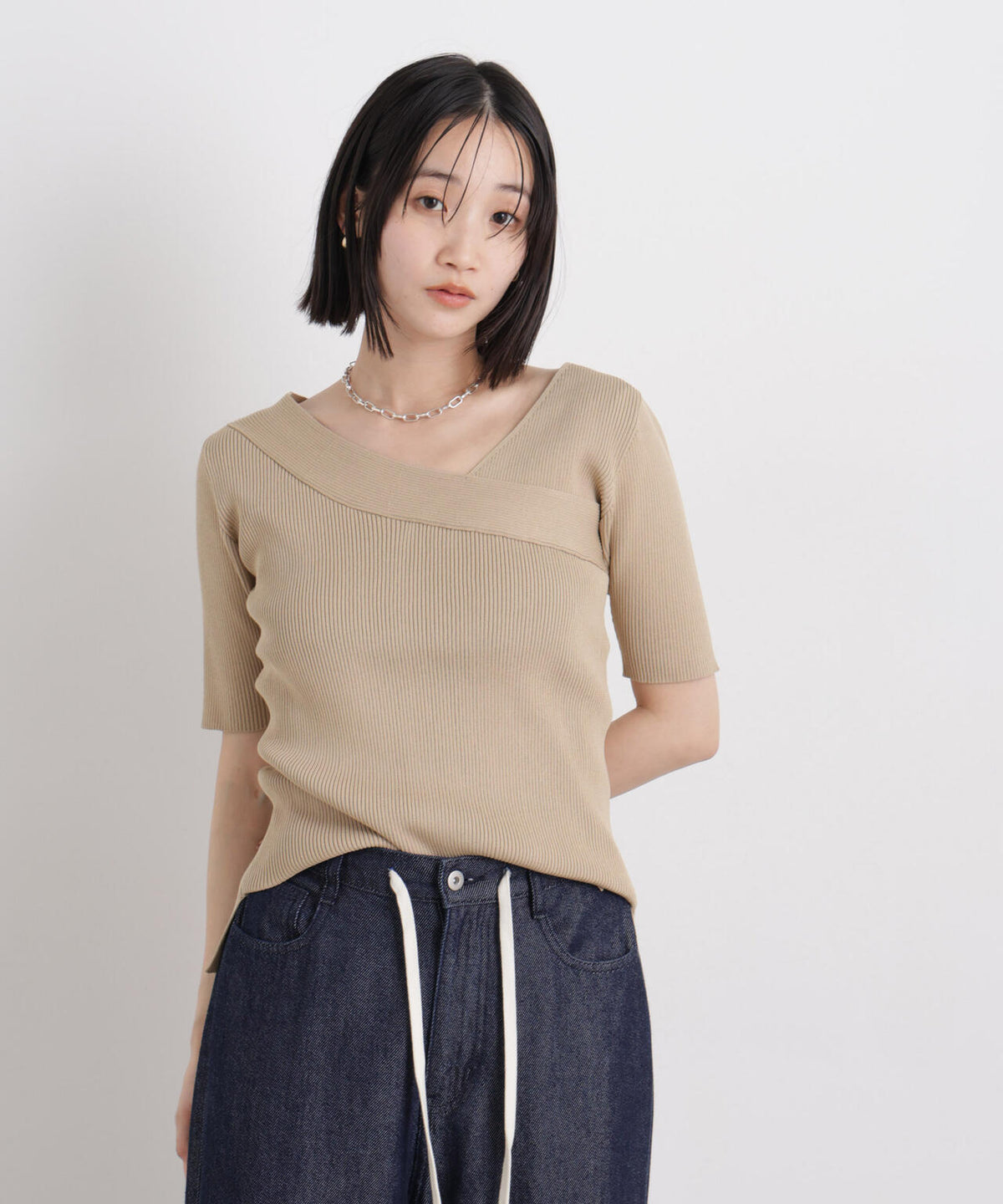 前後2wayボート&アシメネックリブニットトップス 6736122325