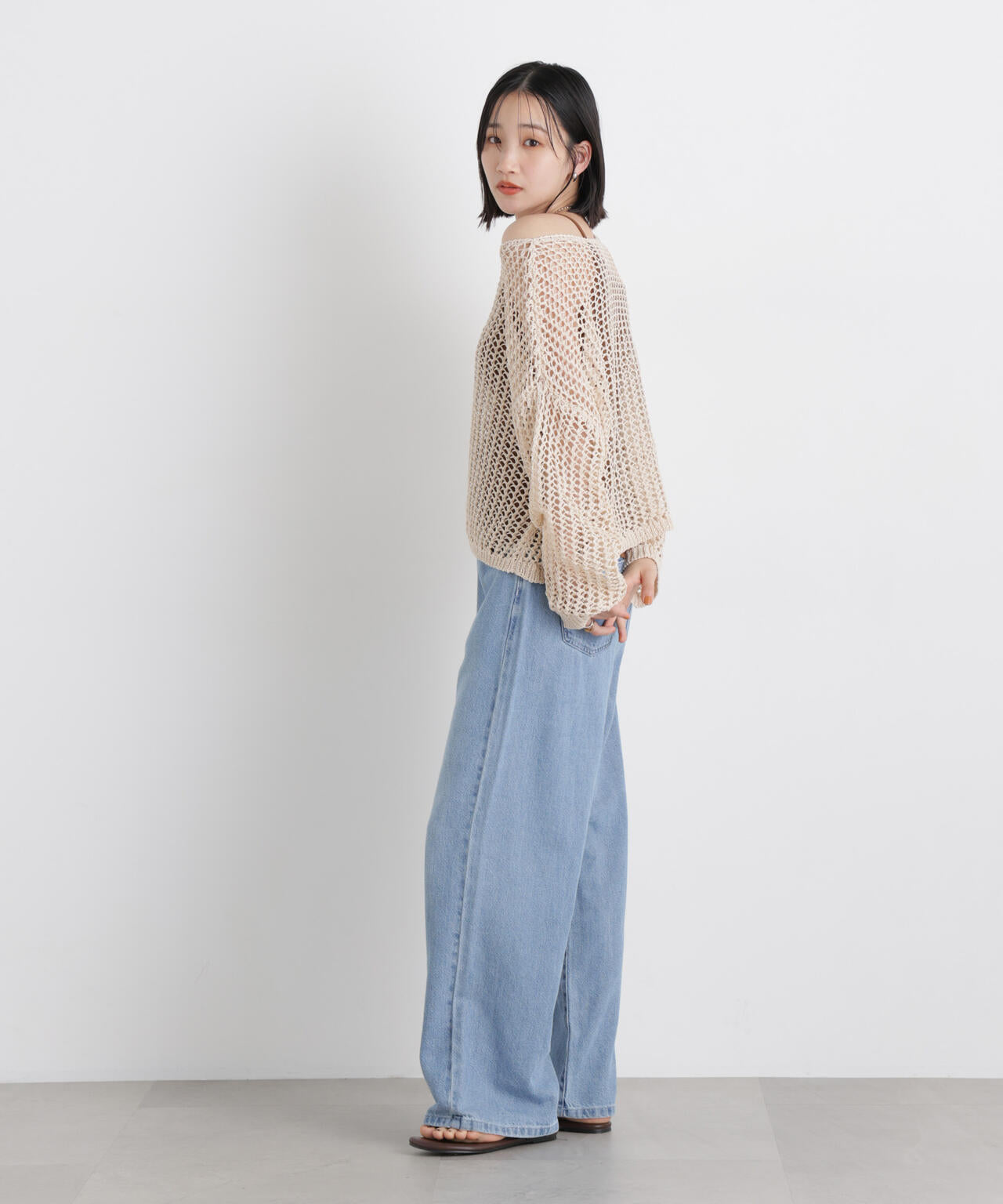 ワイドシルエットメッシュニットプルオーバー 6736122326