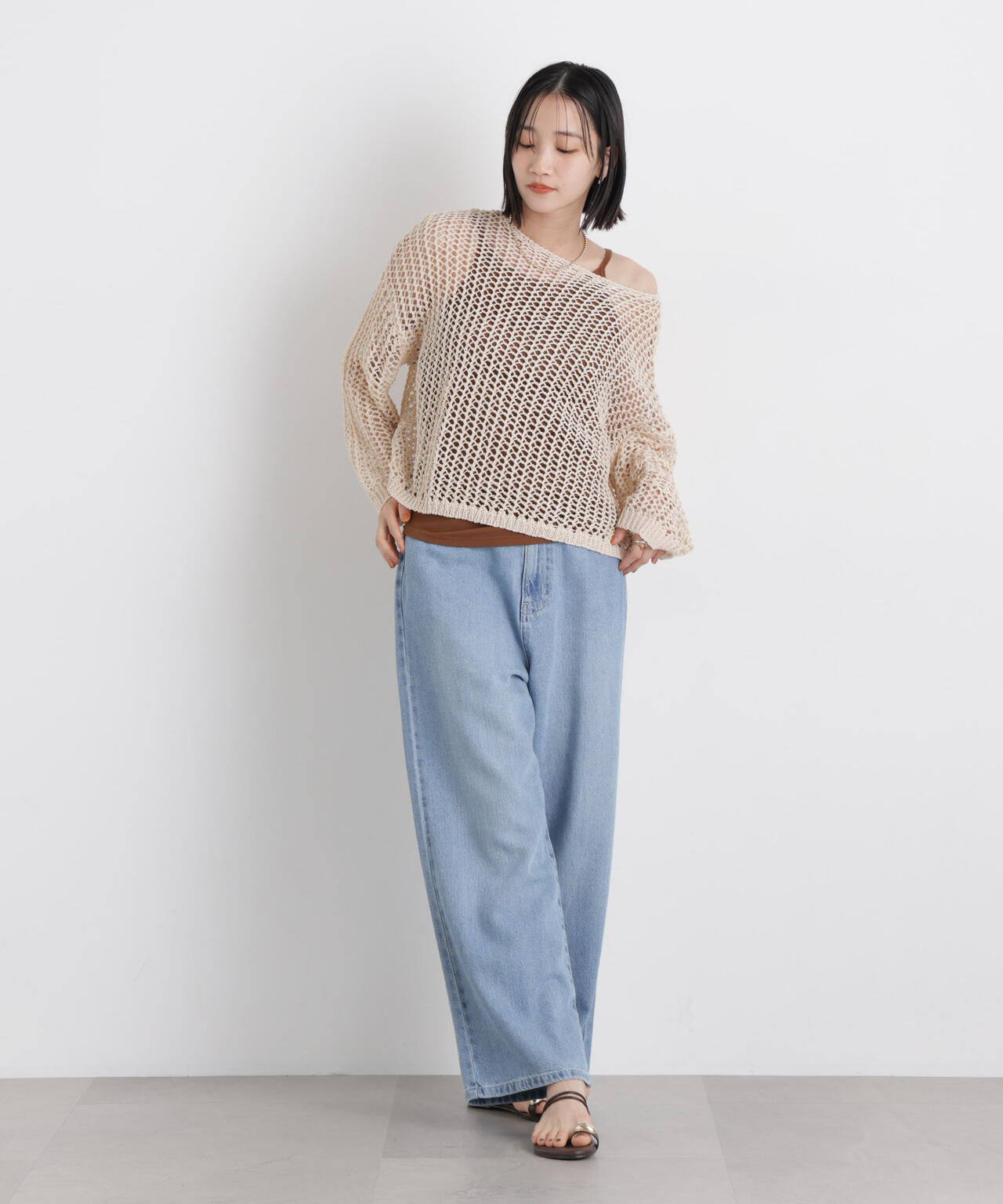 ワイドシルエットメッシュニットプルオーバー 6736122326