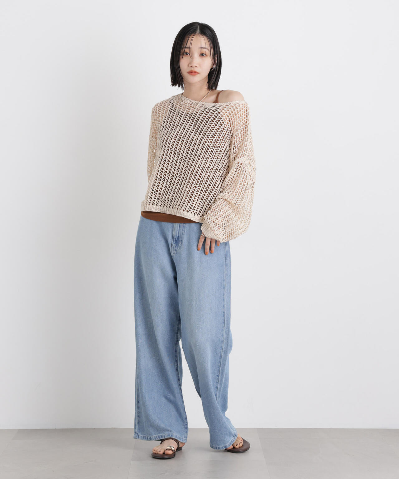 ワイドシルエットメッシュニットプルオーバー 6736122326