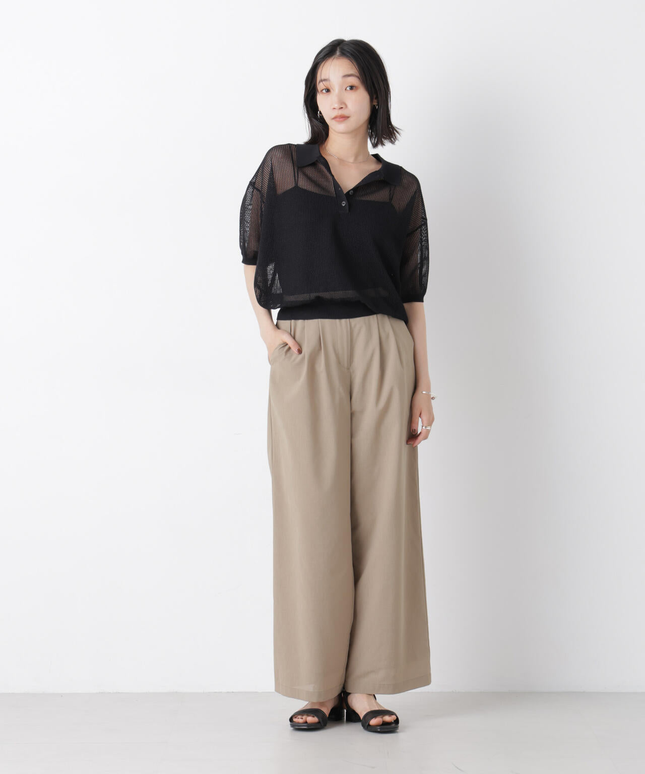 メッシュポロニットトップス 6736122335