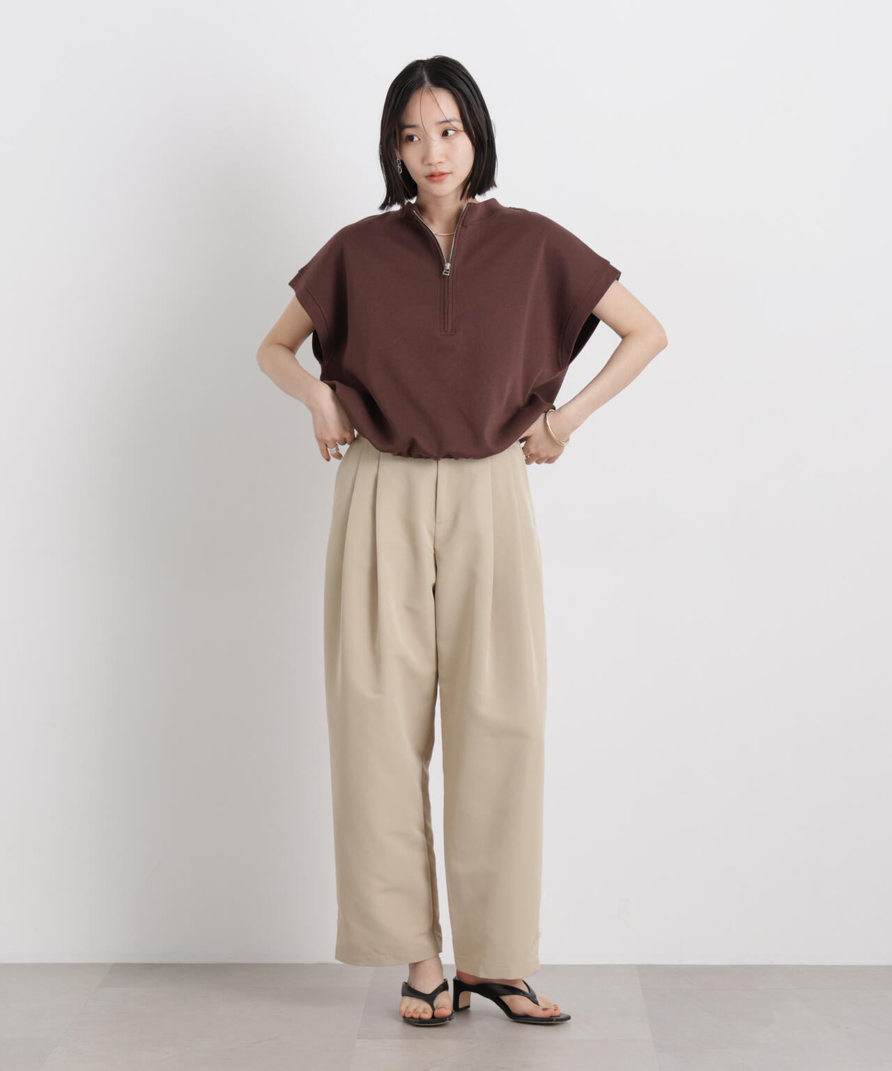 接触冷感ダンボールカットハーフジップトップス(セットアップ可) 6736124314